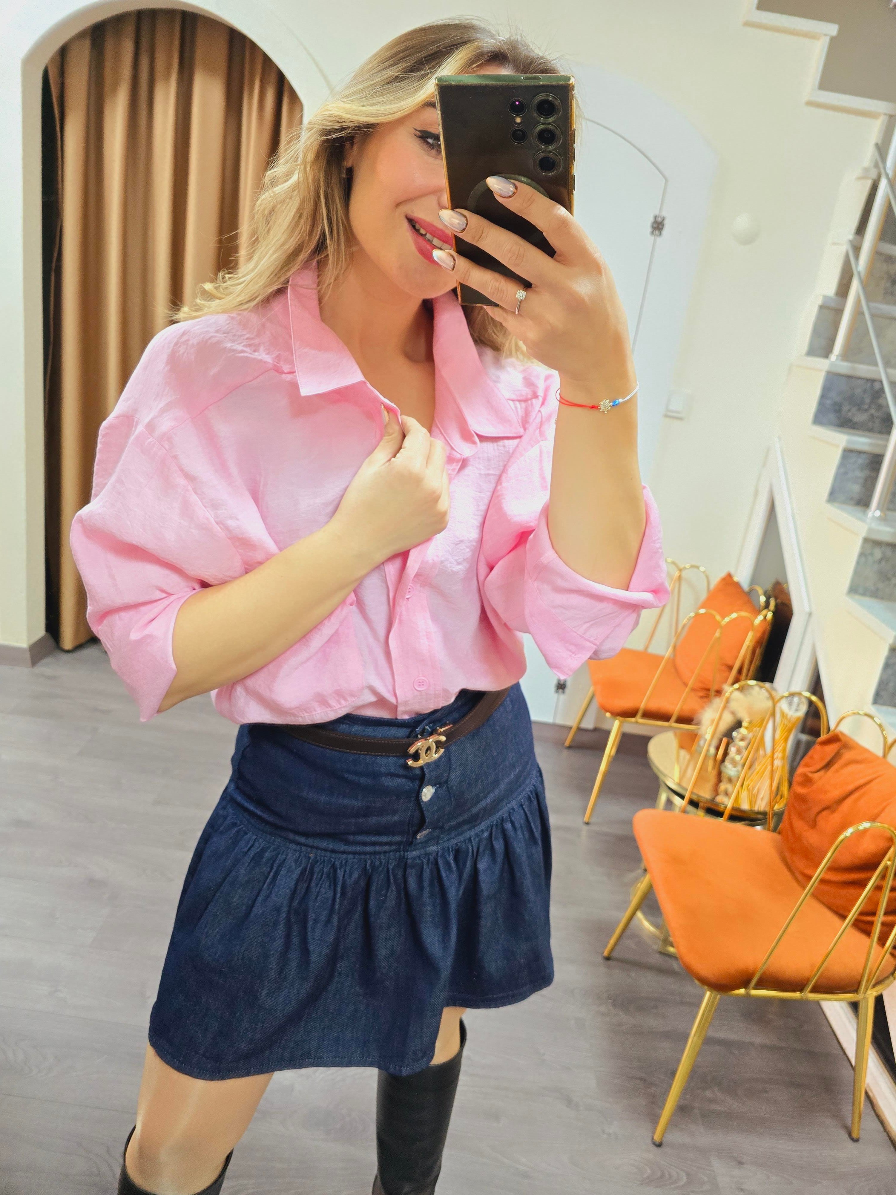 PEMBE OVERSİZE GÖMLEK 