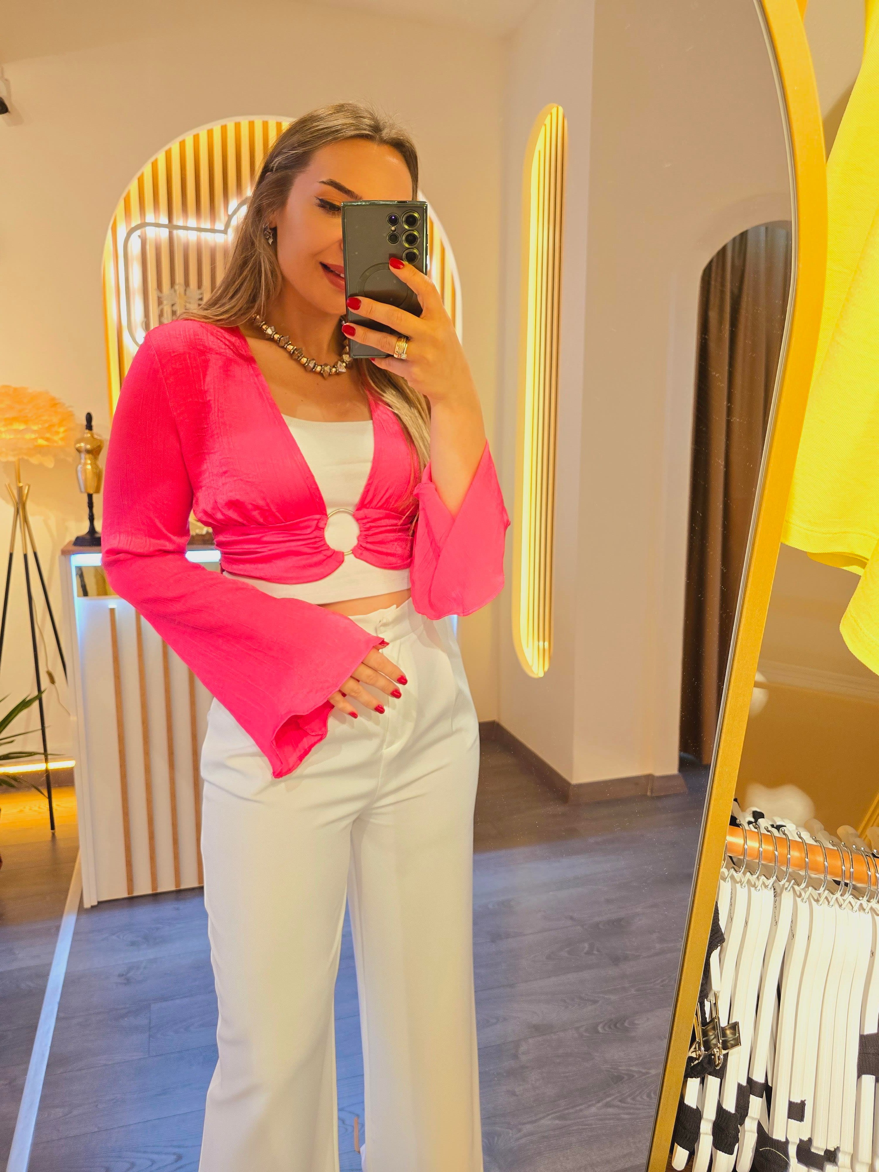 PEMBE PAMUKLU ŞİFON GÖMLEK