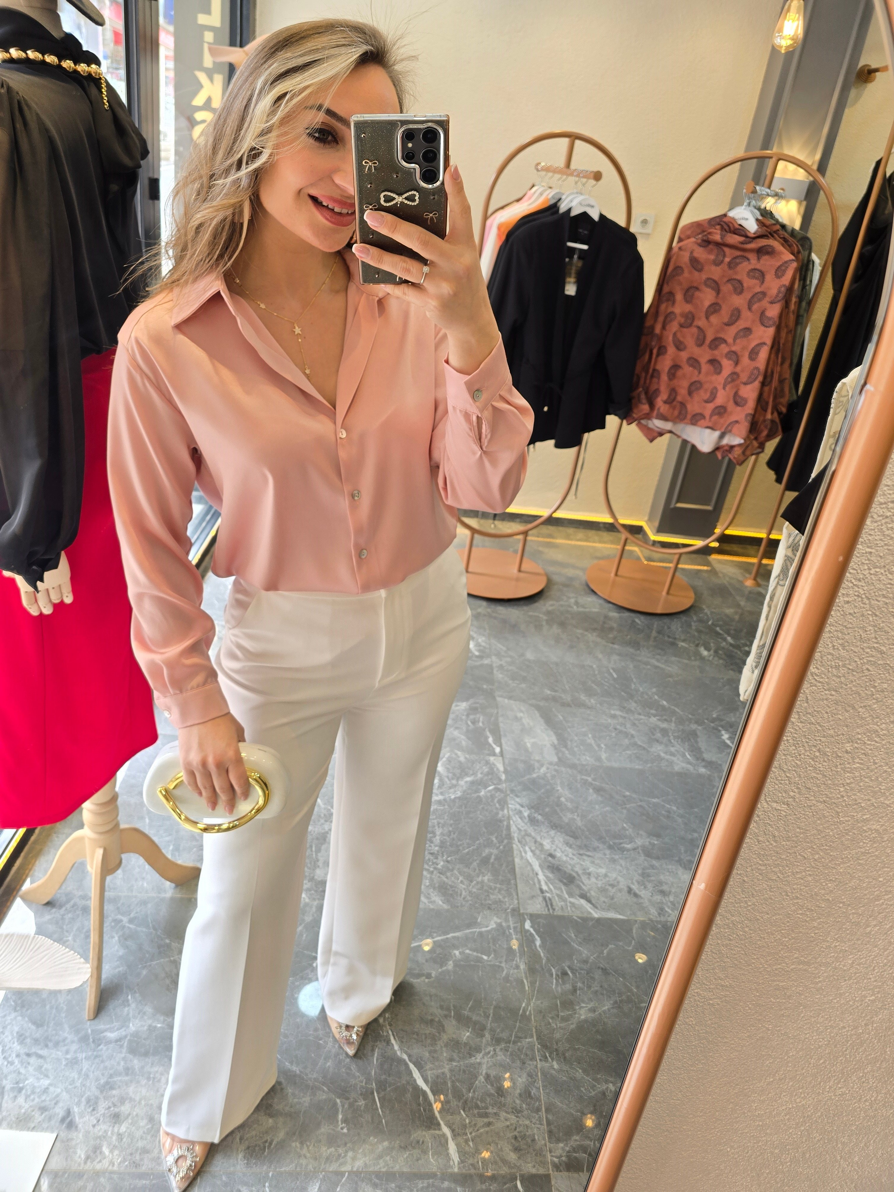 PEMBE SATEN GÖMLEK