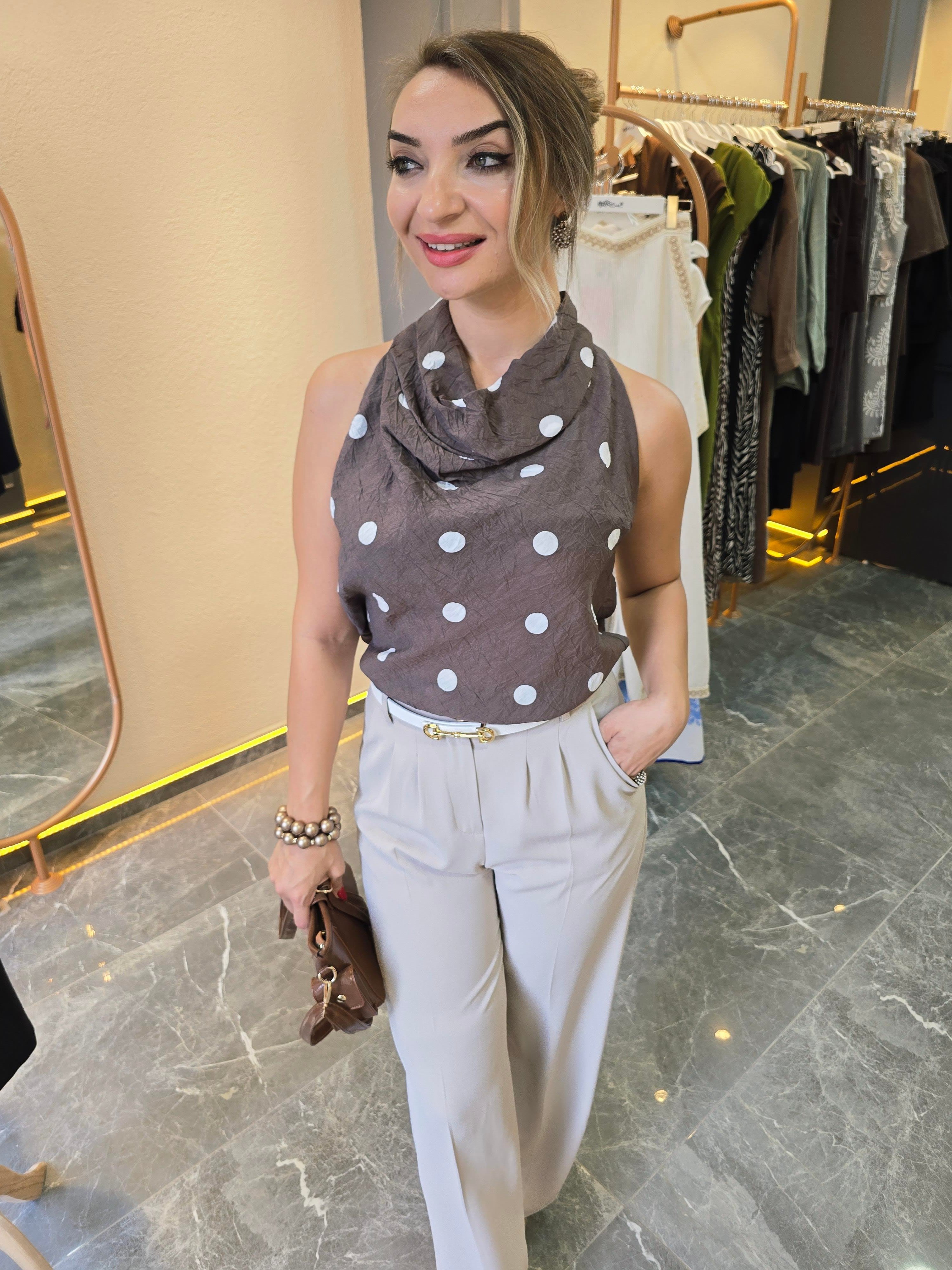PUANTİYELİ DEGAJE CRUSH BLUZ