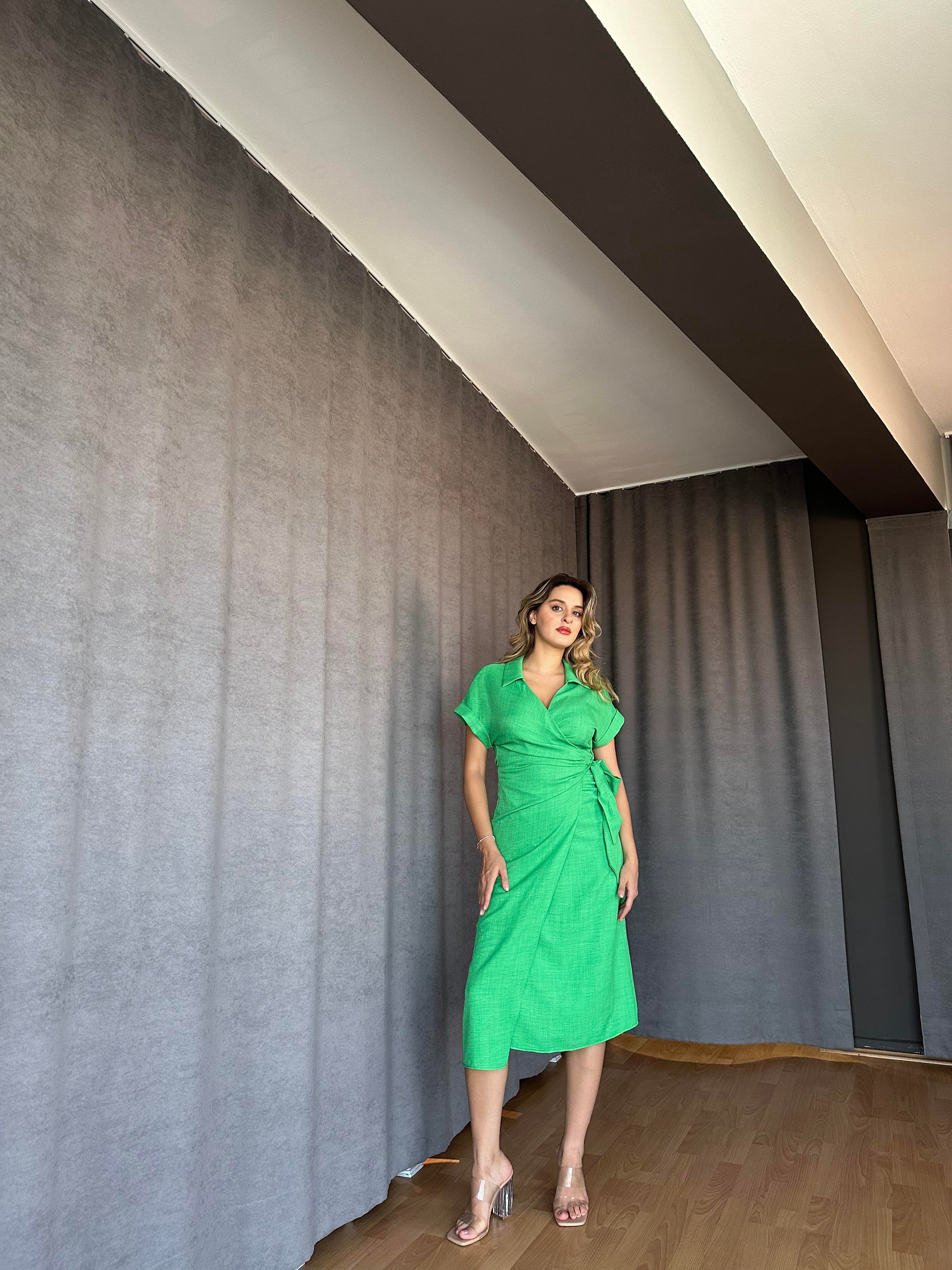 Anvelop Model Elbise Yeşil-Paris