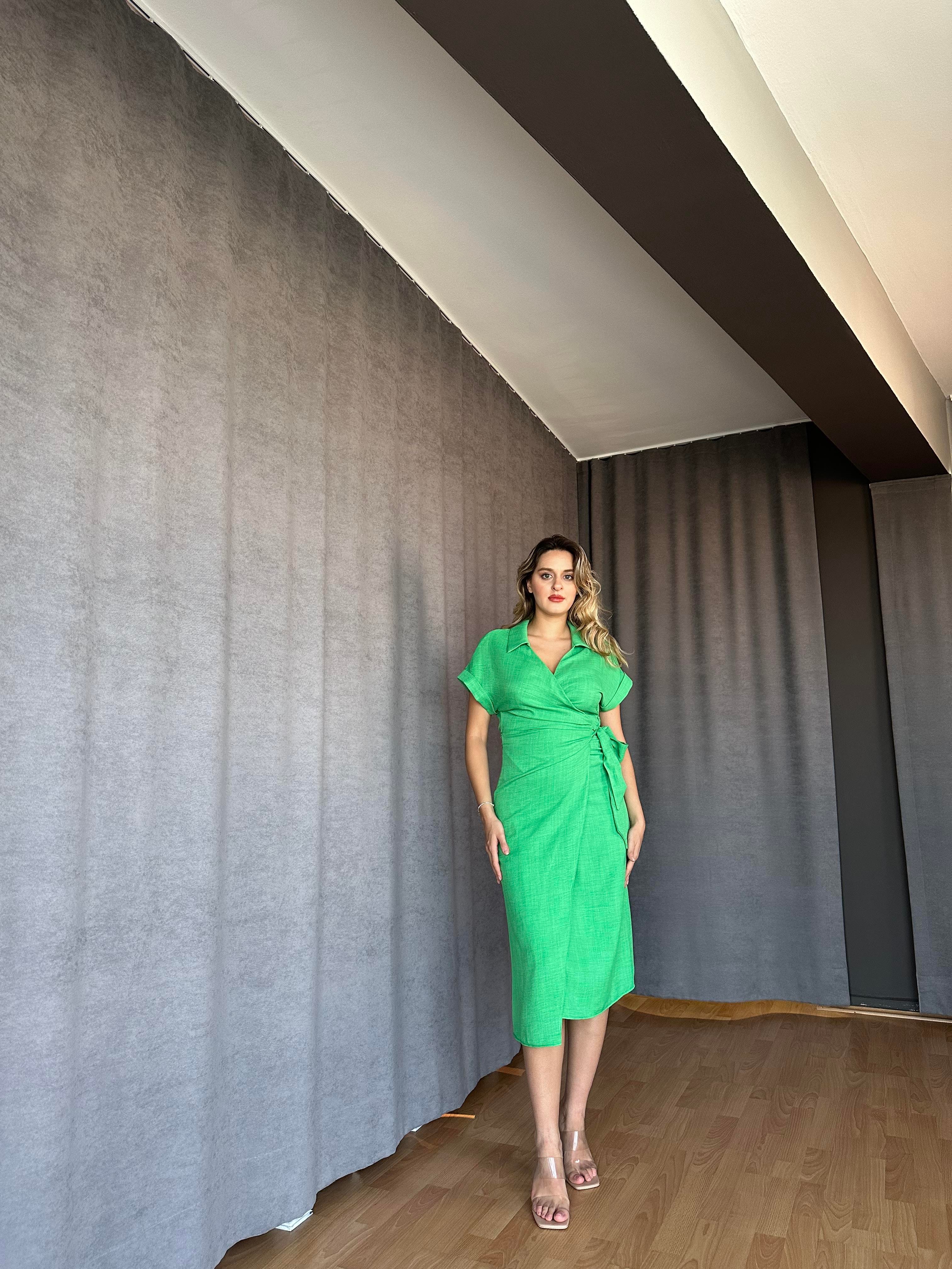 Anvelop Model Elbise Yeşil-Paris