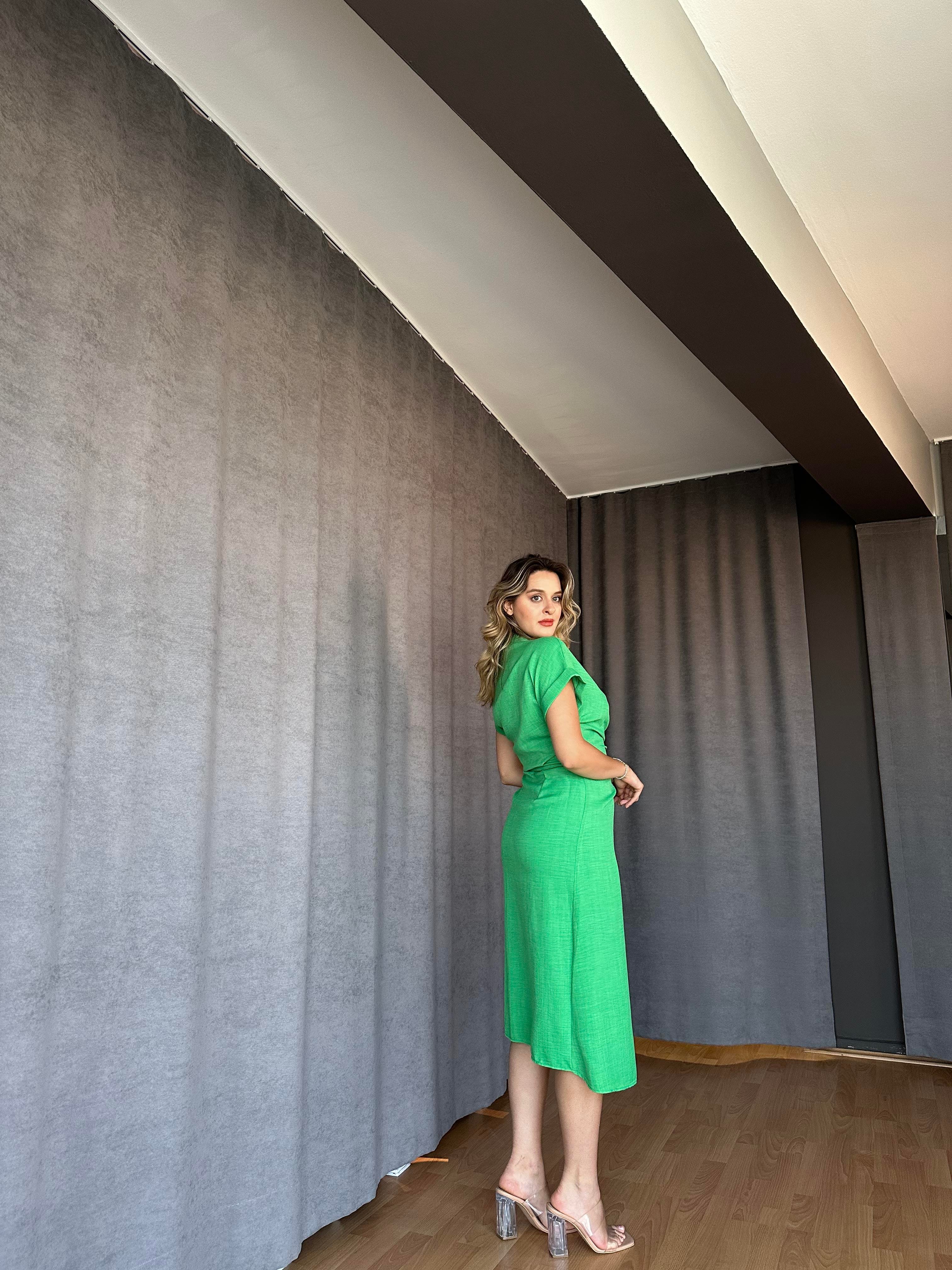 Anvelop Model Elbise Yeşil-Paris