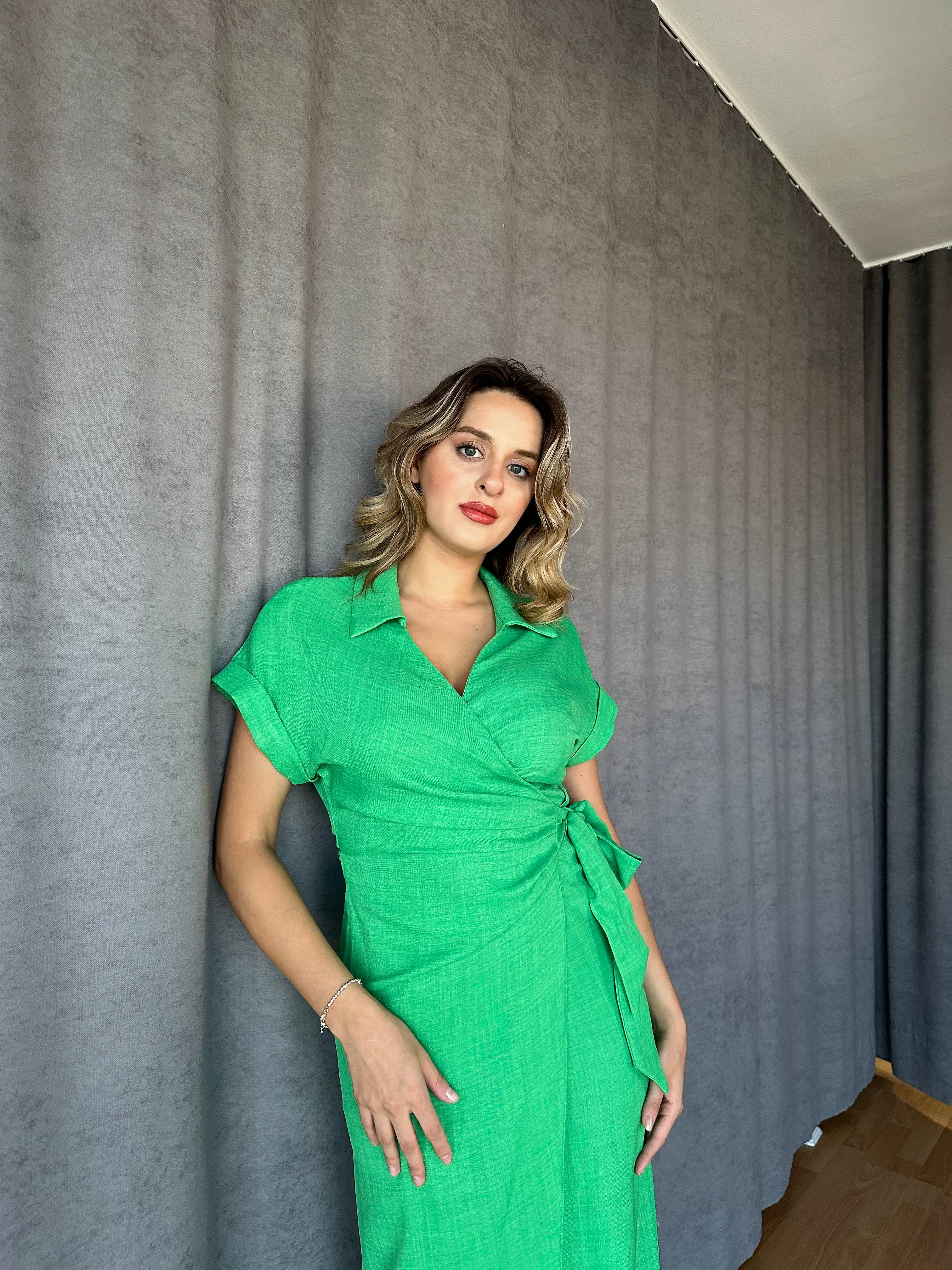 Anvelop Model Elbise Yeşil-Paris