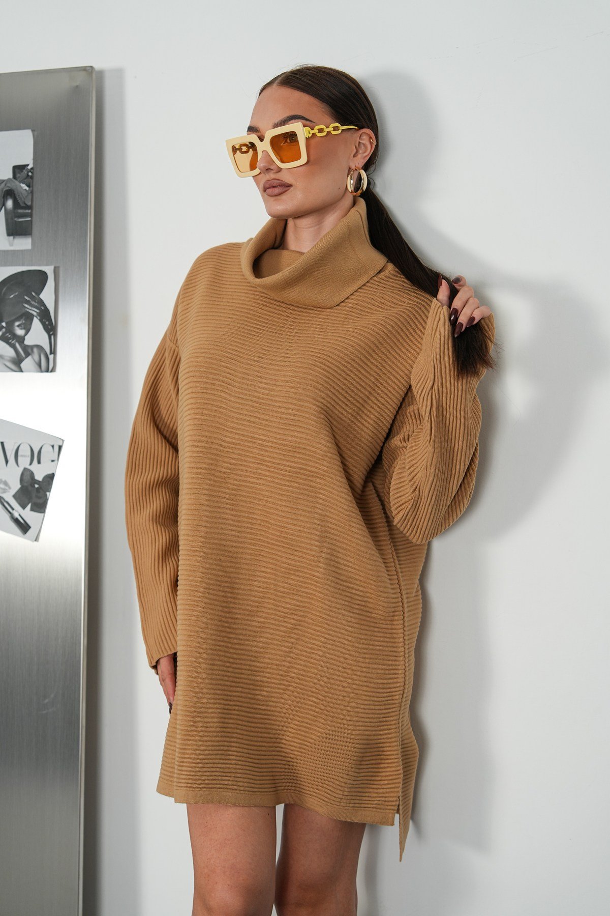 Balıkçı Yaka Oversize Triko Kazak