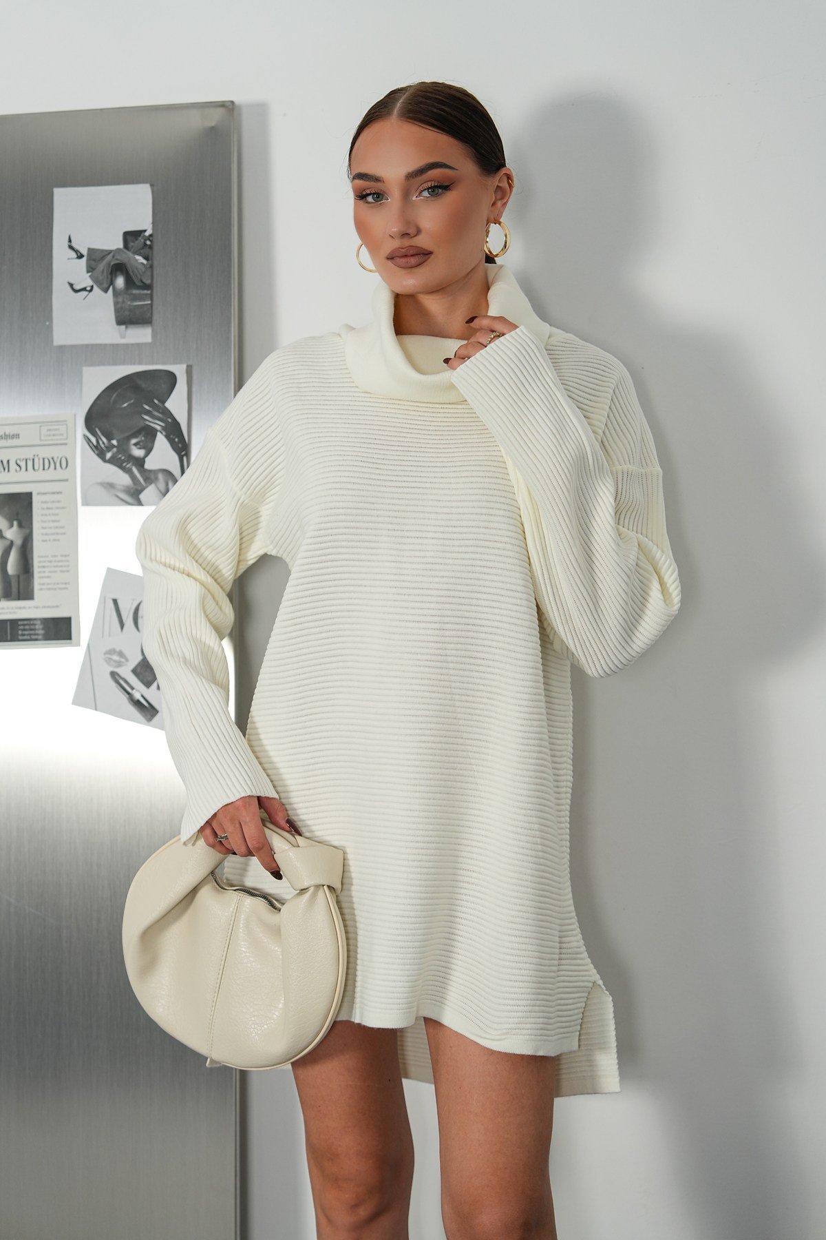 Balıkçı Yaka Oversize Triko Kazak