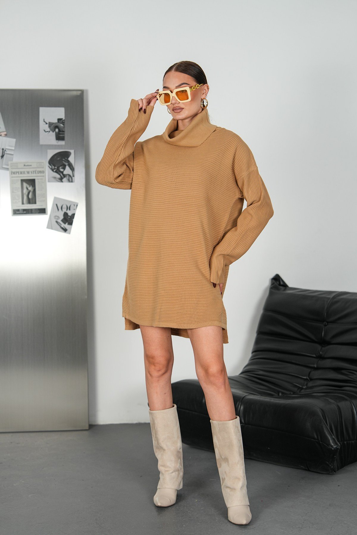 Balıkçı Yaka Oversize Triko Kazak