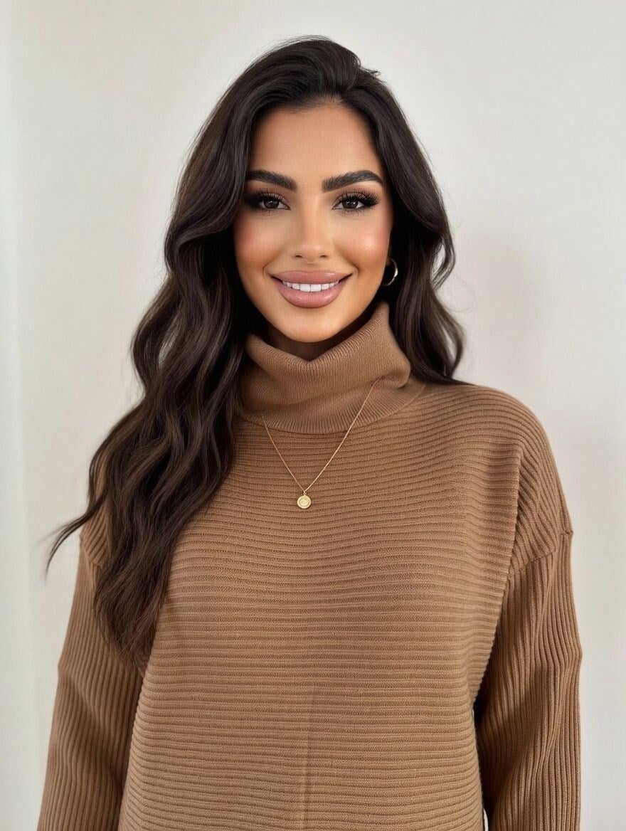 Balıkçı Yaka Oversize Triko Kazak-Camel