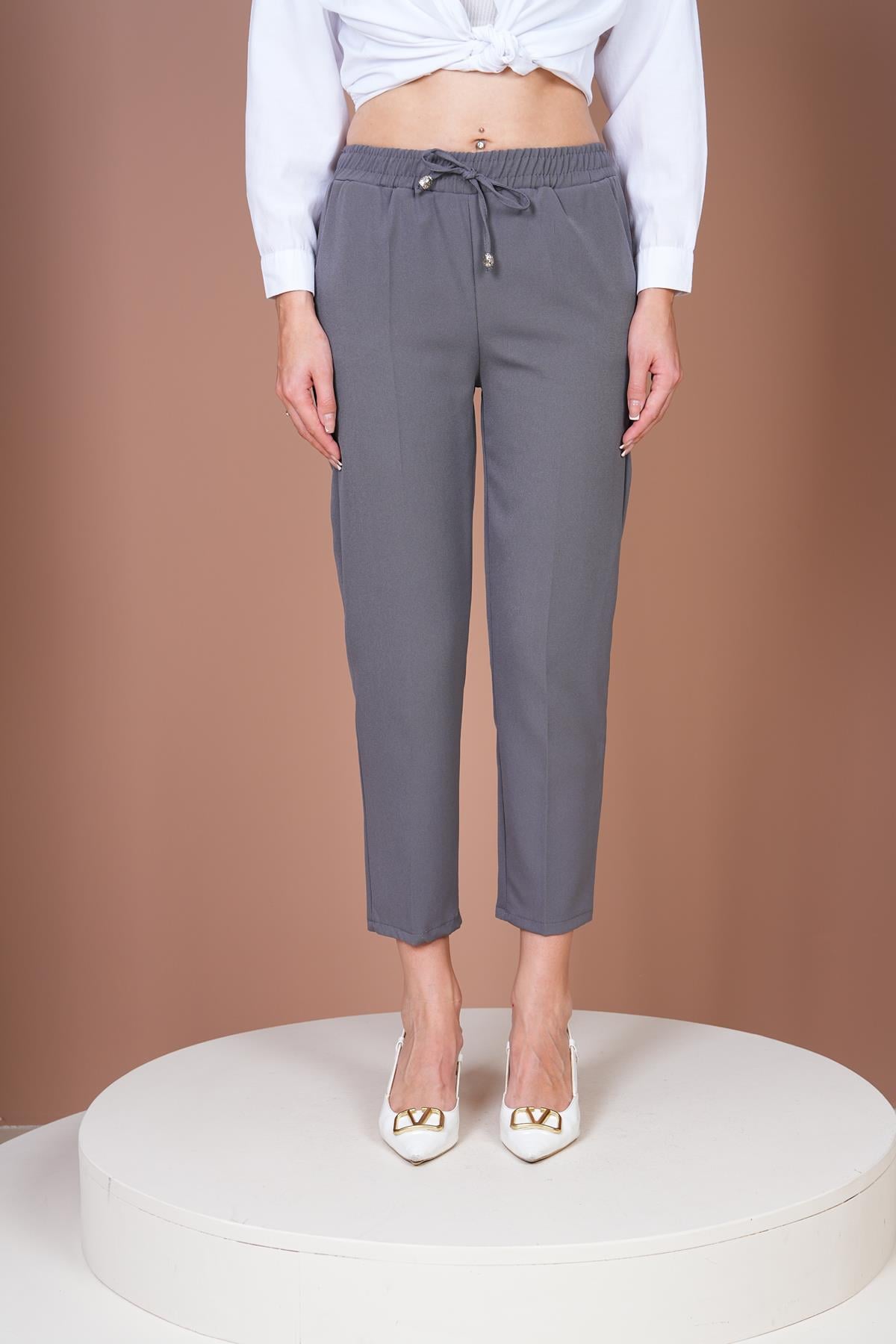 Beli Lastikli Havuç Pantalon-Antrasit Gri