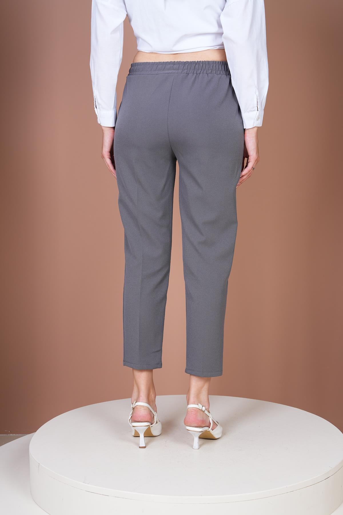 Beli Lastikli Havuç Pantalon-Antrasit Gri