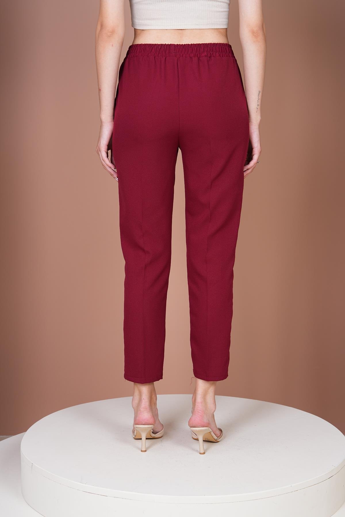 Beli Lastikli Havuç Pantalon- Bordo