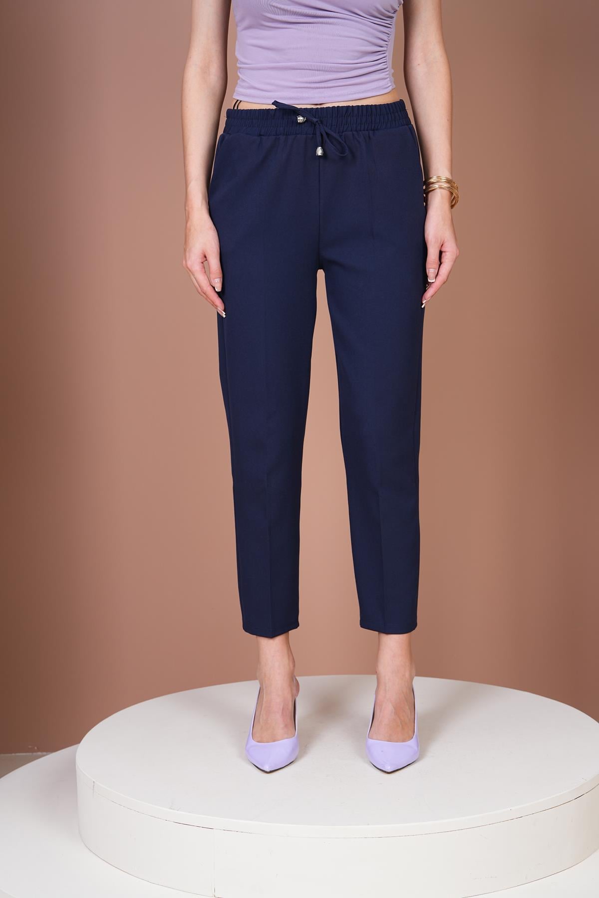 Beli Lastikli Havuç Pantalon-Lacivert