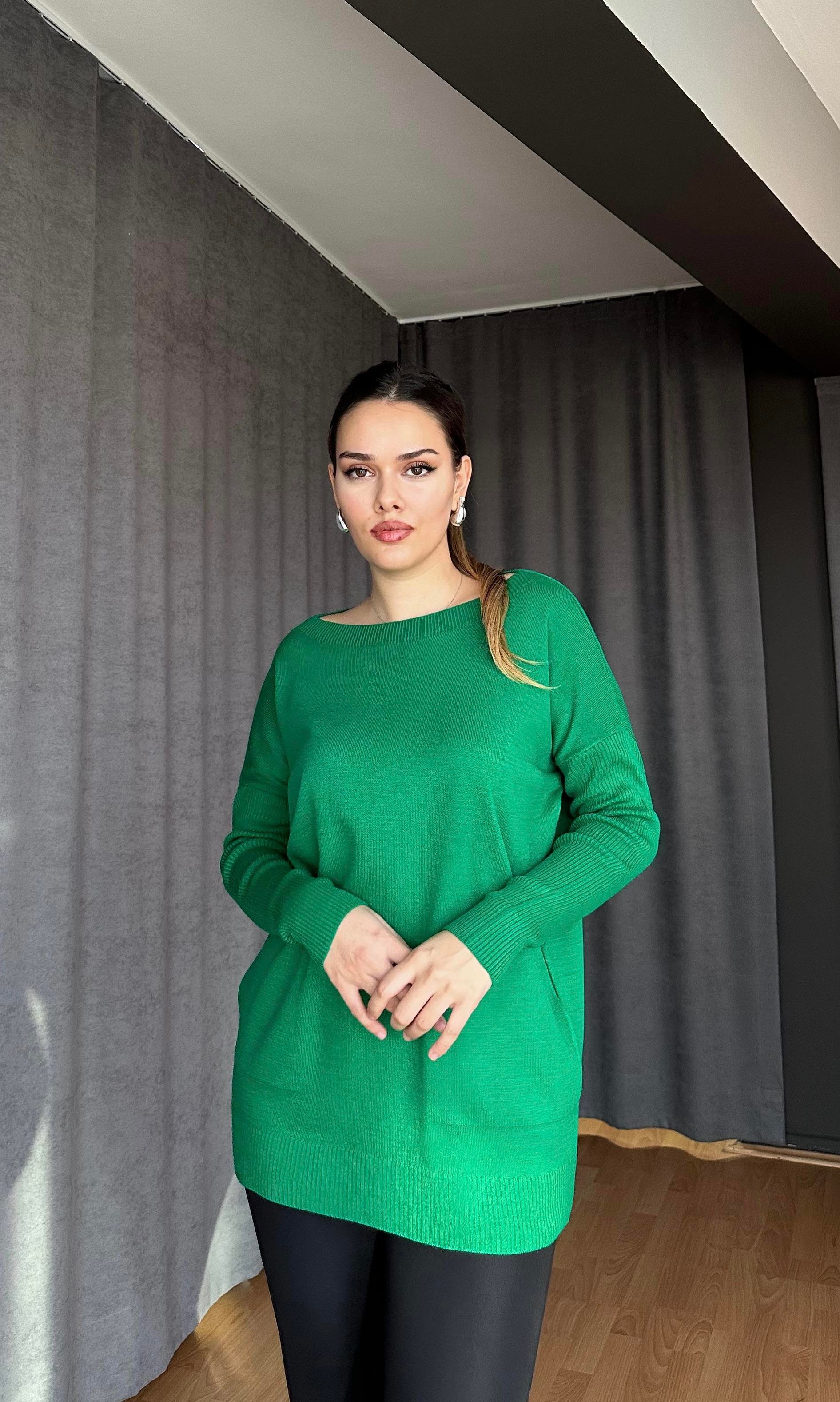 Bisiklet Yaka Triko Yeşil