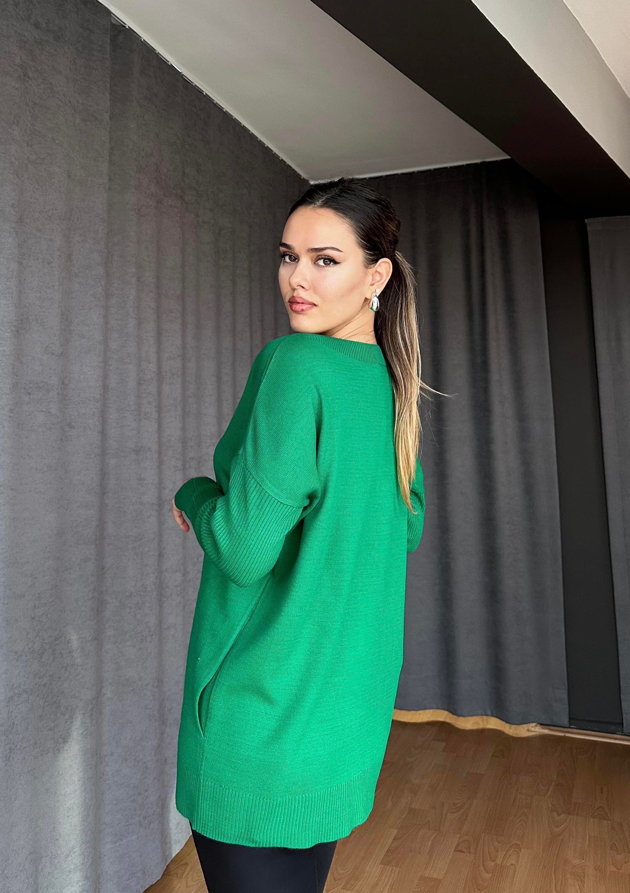 Bisiklet Yaka Triko Yeşil