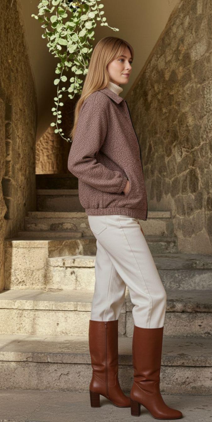 Bomber Mont Desenli-Bordo Ekru