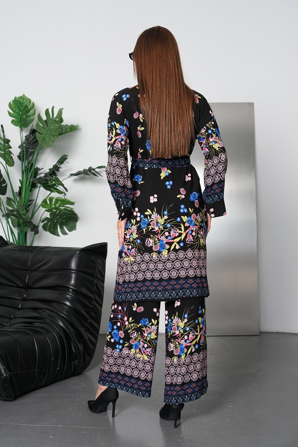 Çiçek Desenli Kimono Takım