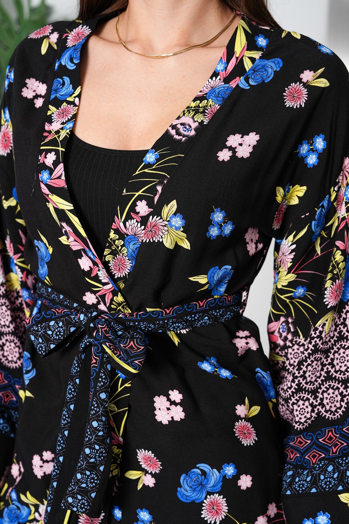 Çiçek Desenli Kimono Takım