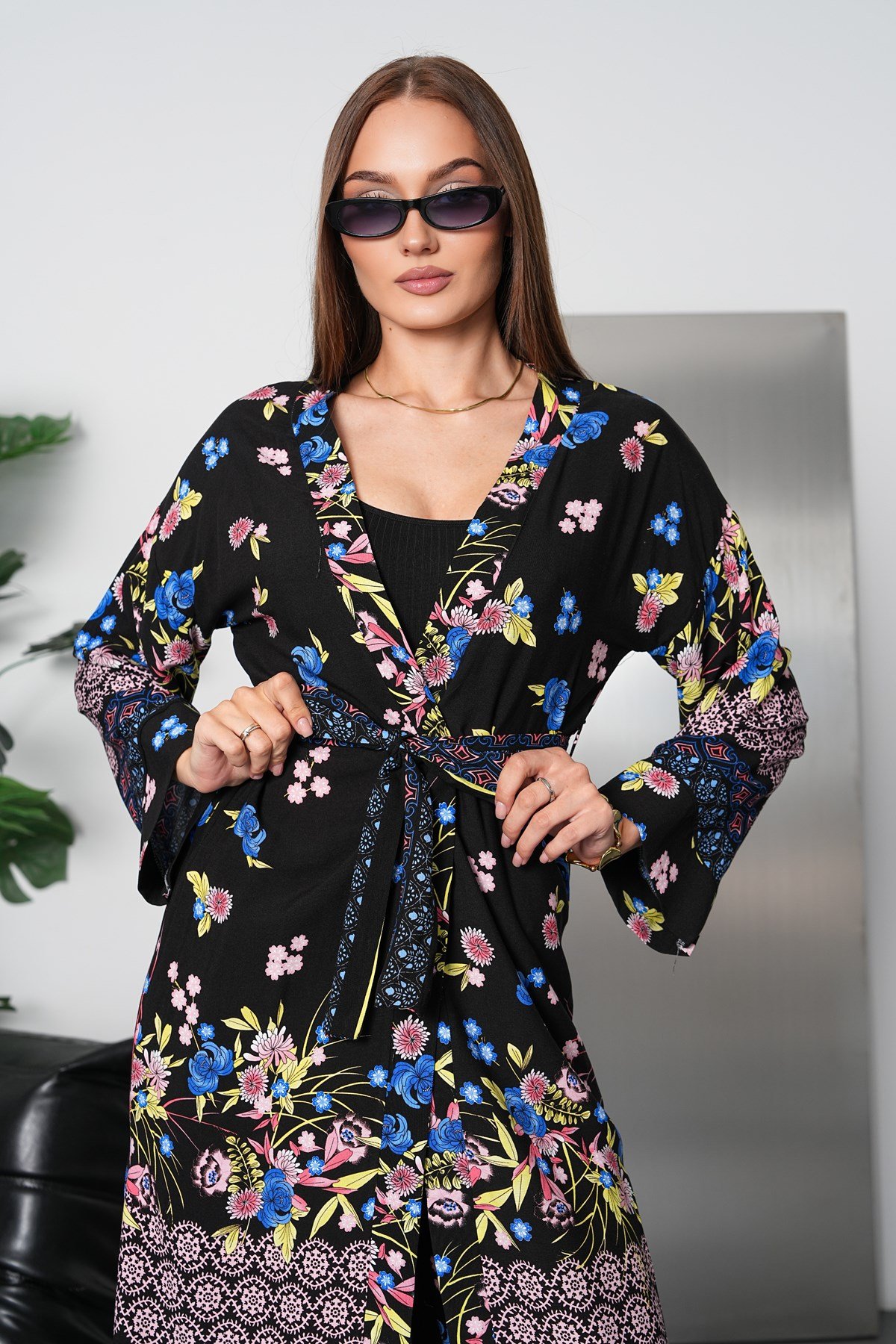 Çiçek Desenli Kimono Takım