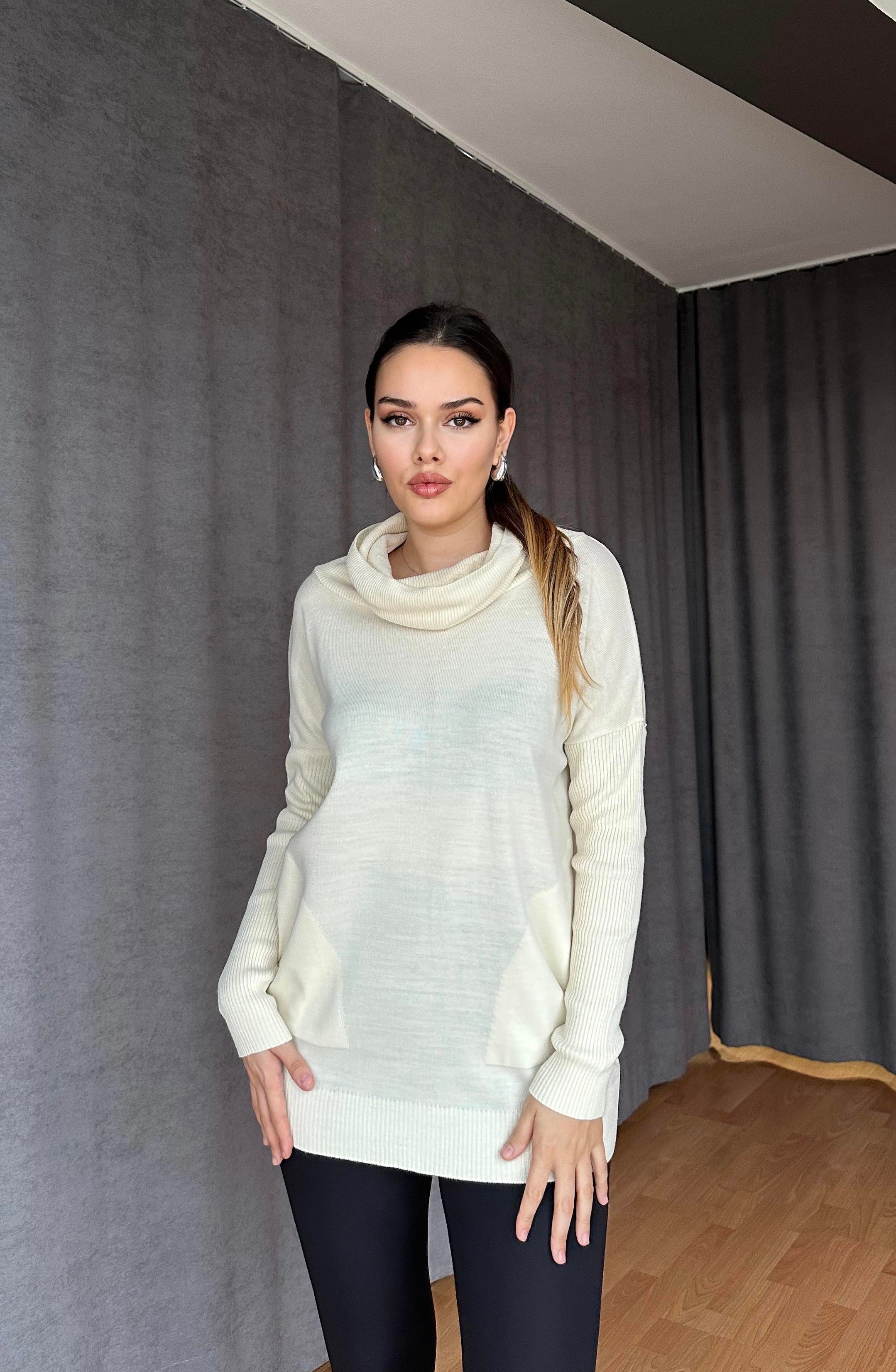 Degaje Yaka Triko Kazak Ekru