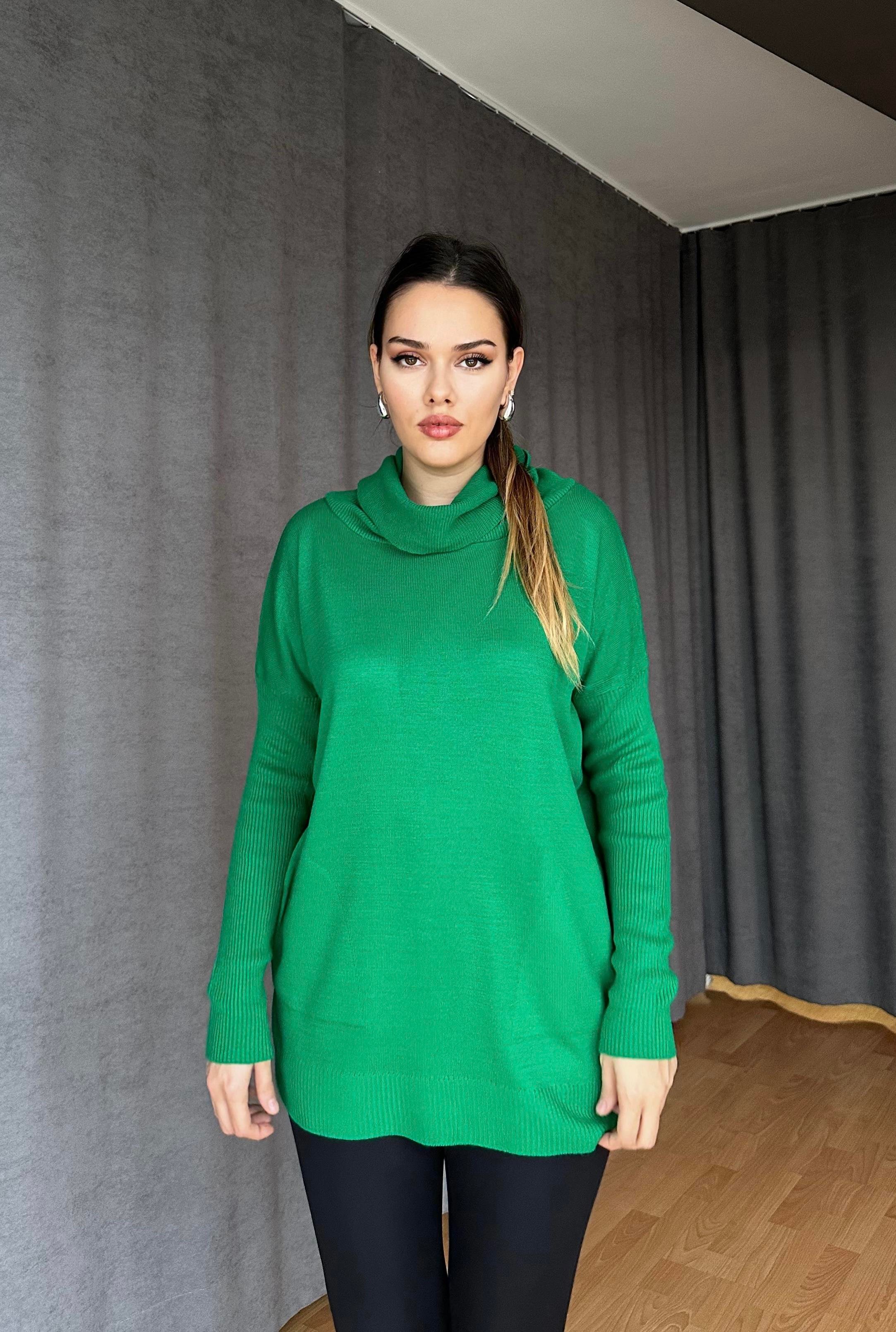 Degaje Yaka Triko Kazak Yeşil