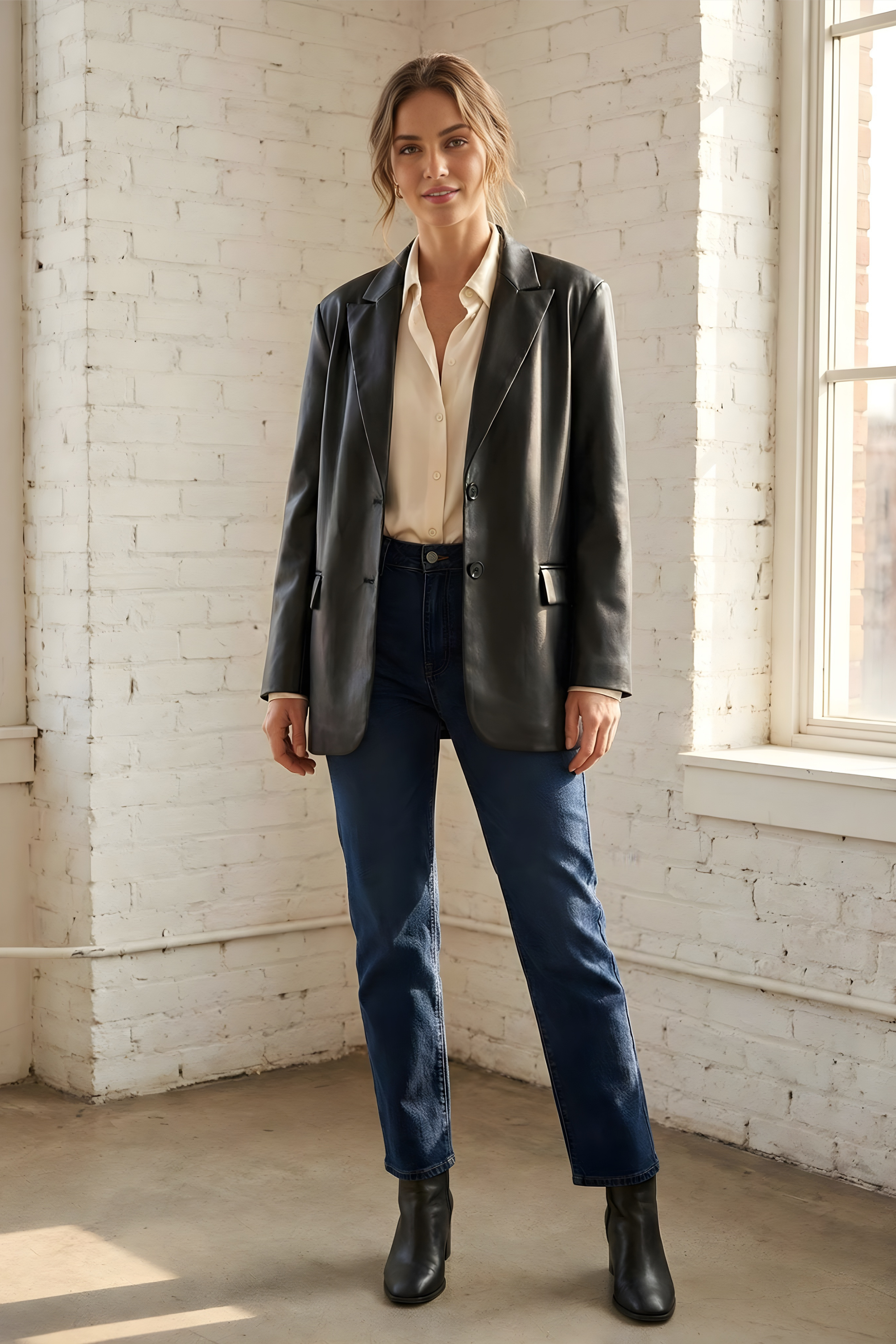Deri Blazer Ceket-Siyah
