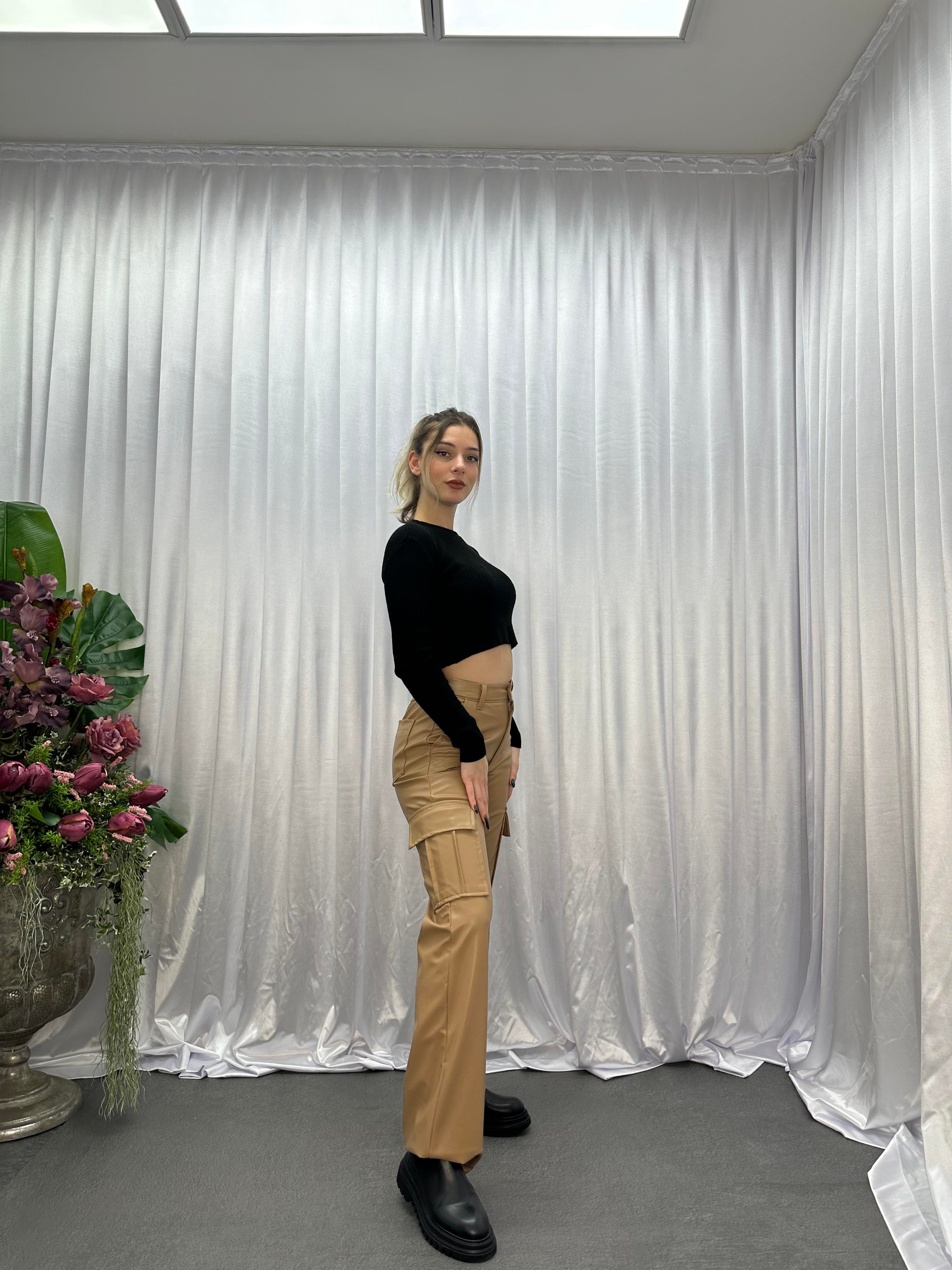 Deri Kargo Pantolon Camel-Paris