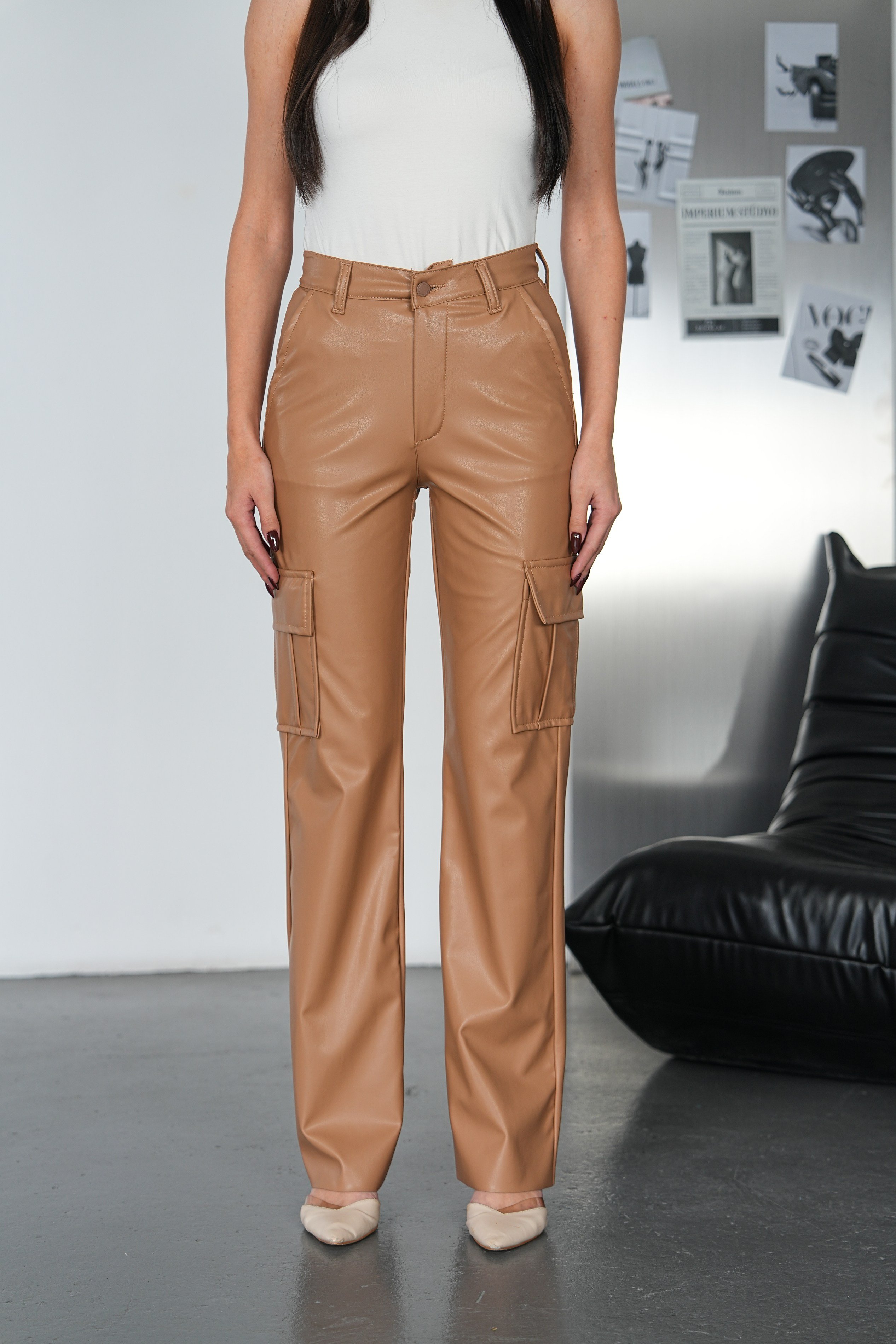 Deri Kargo Pantolon Camel-Paris