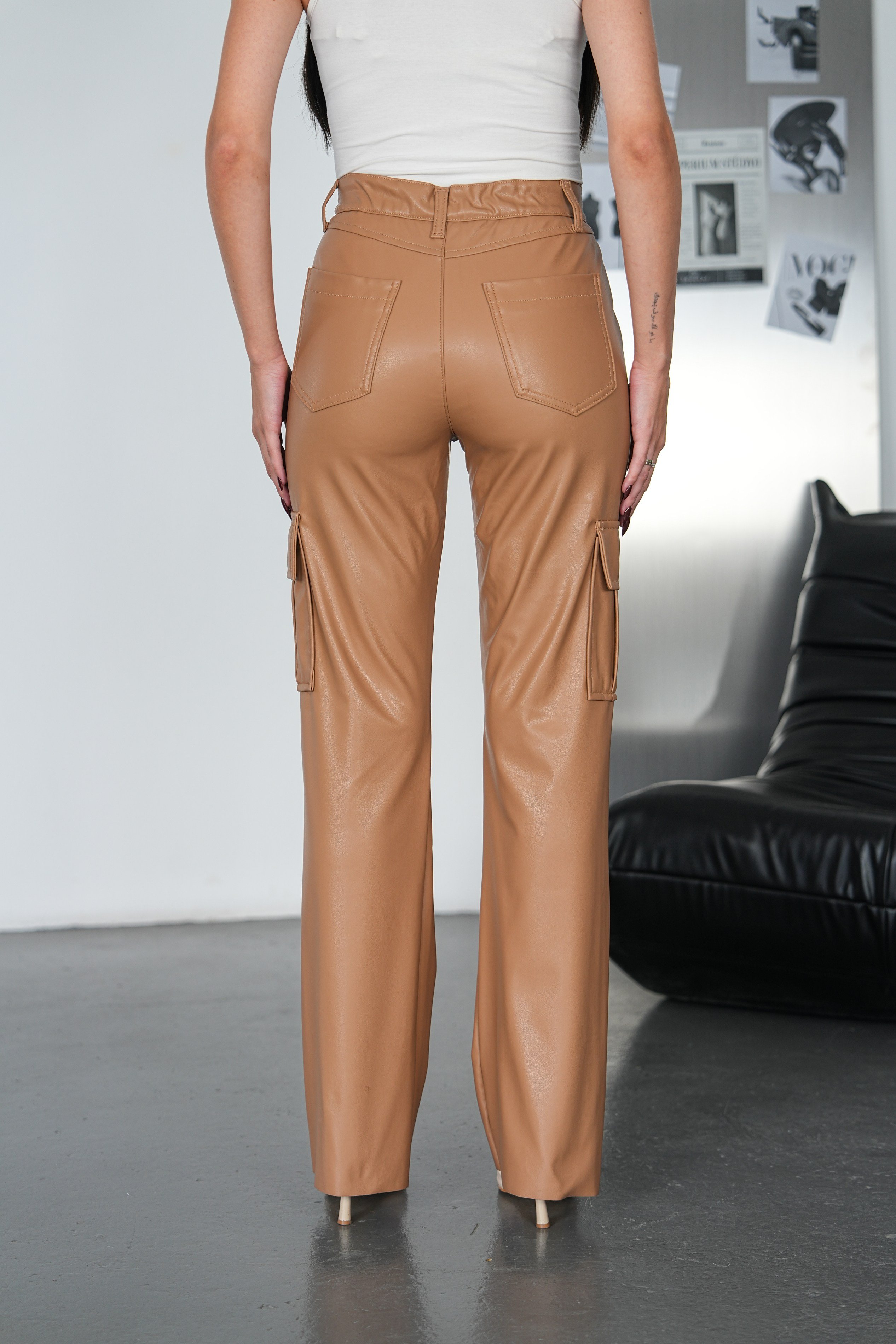 Deri Kargo Pantolon Camel-Paris
