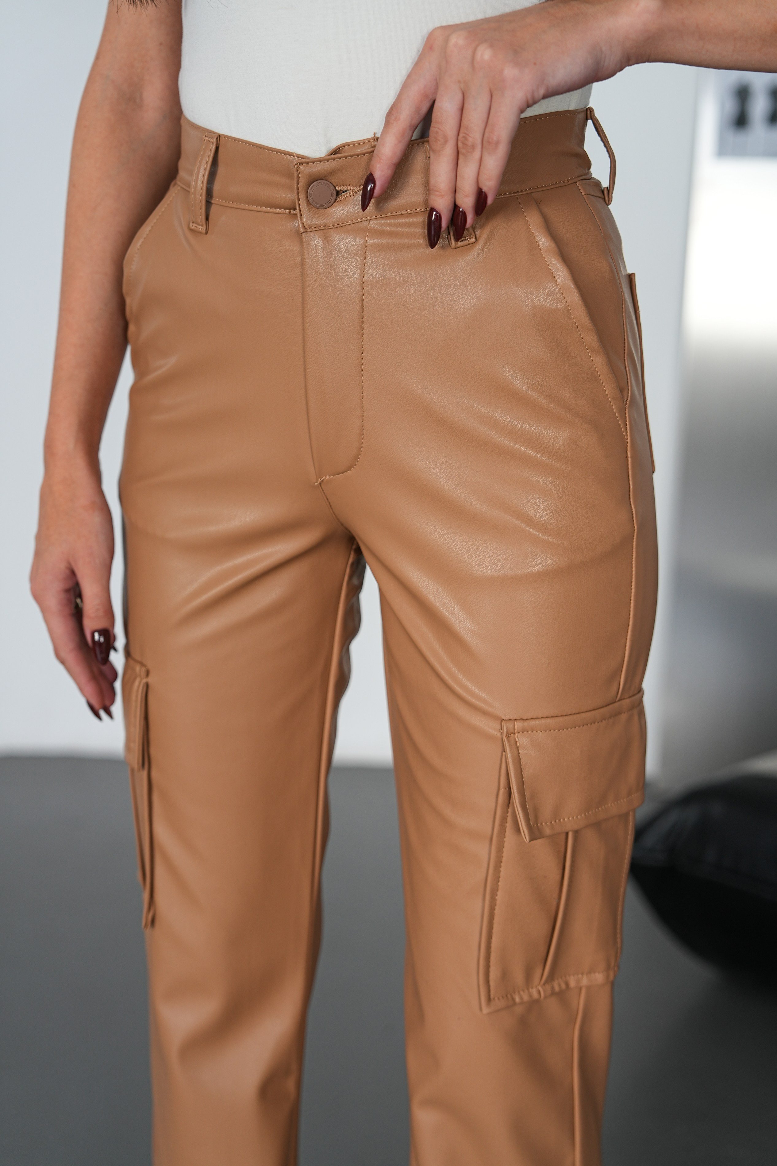 Deri Kargo Pantolon Camel-Paris
