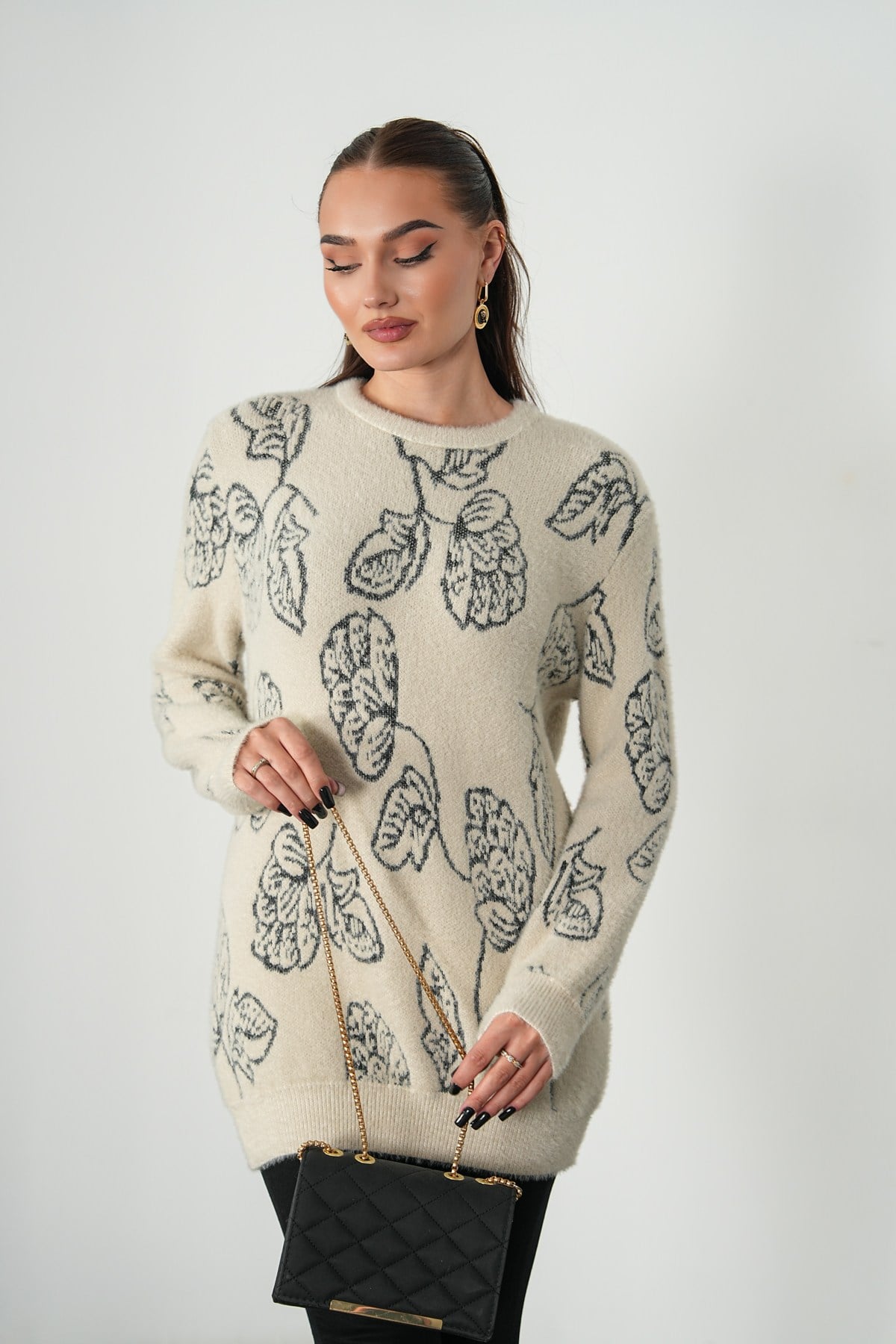 Desenli Angora Tunik  Kazak