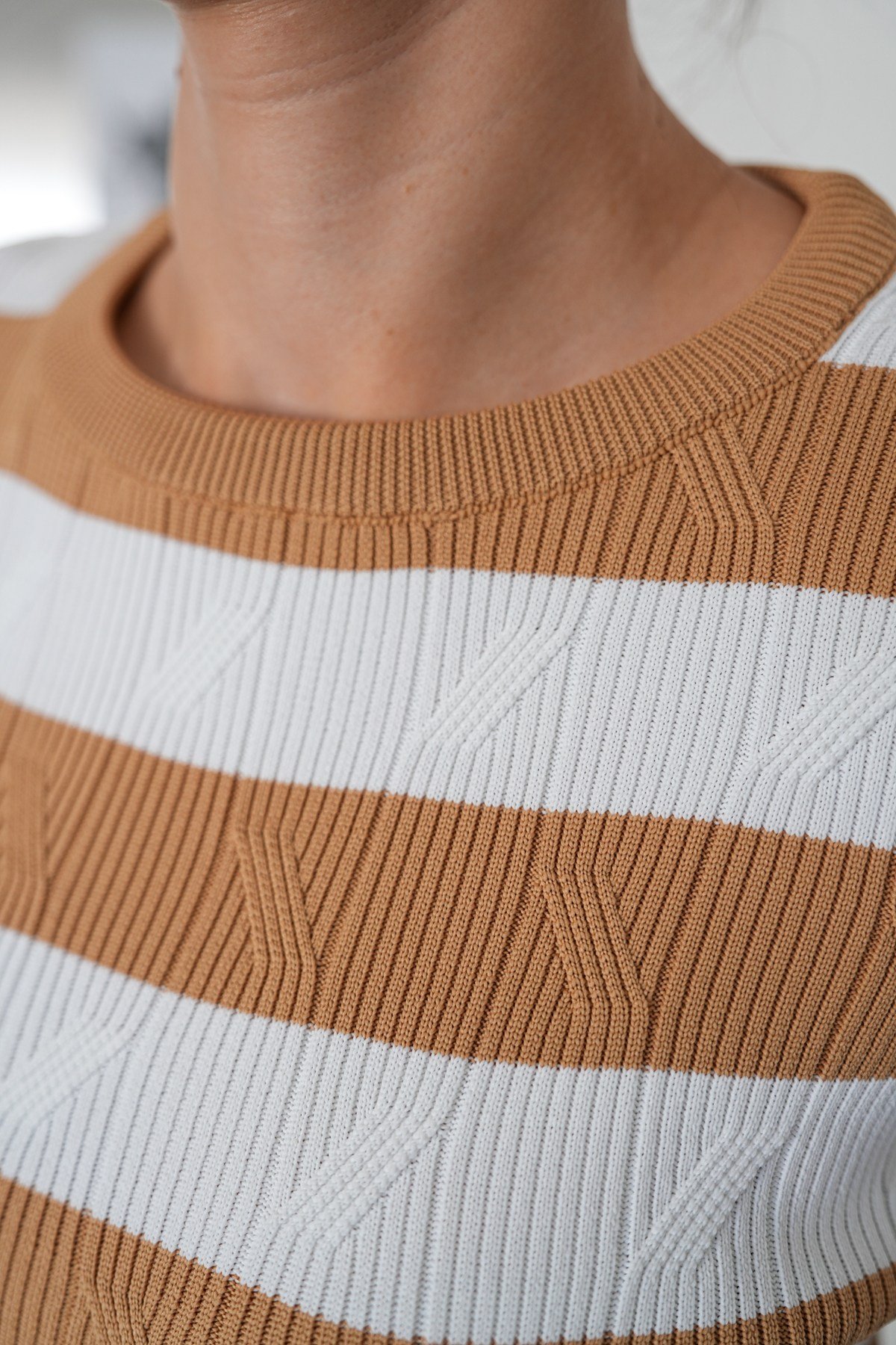 Desenli Body Triko -Camel