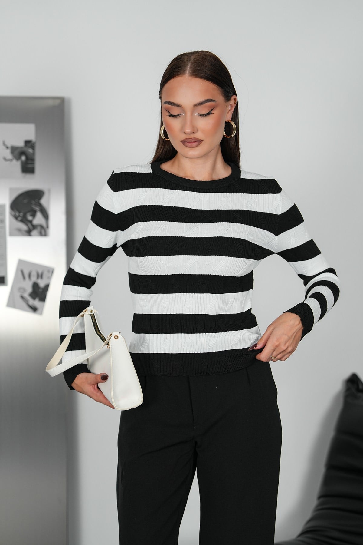 Desenli Body Triko-Siyah