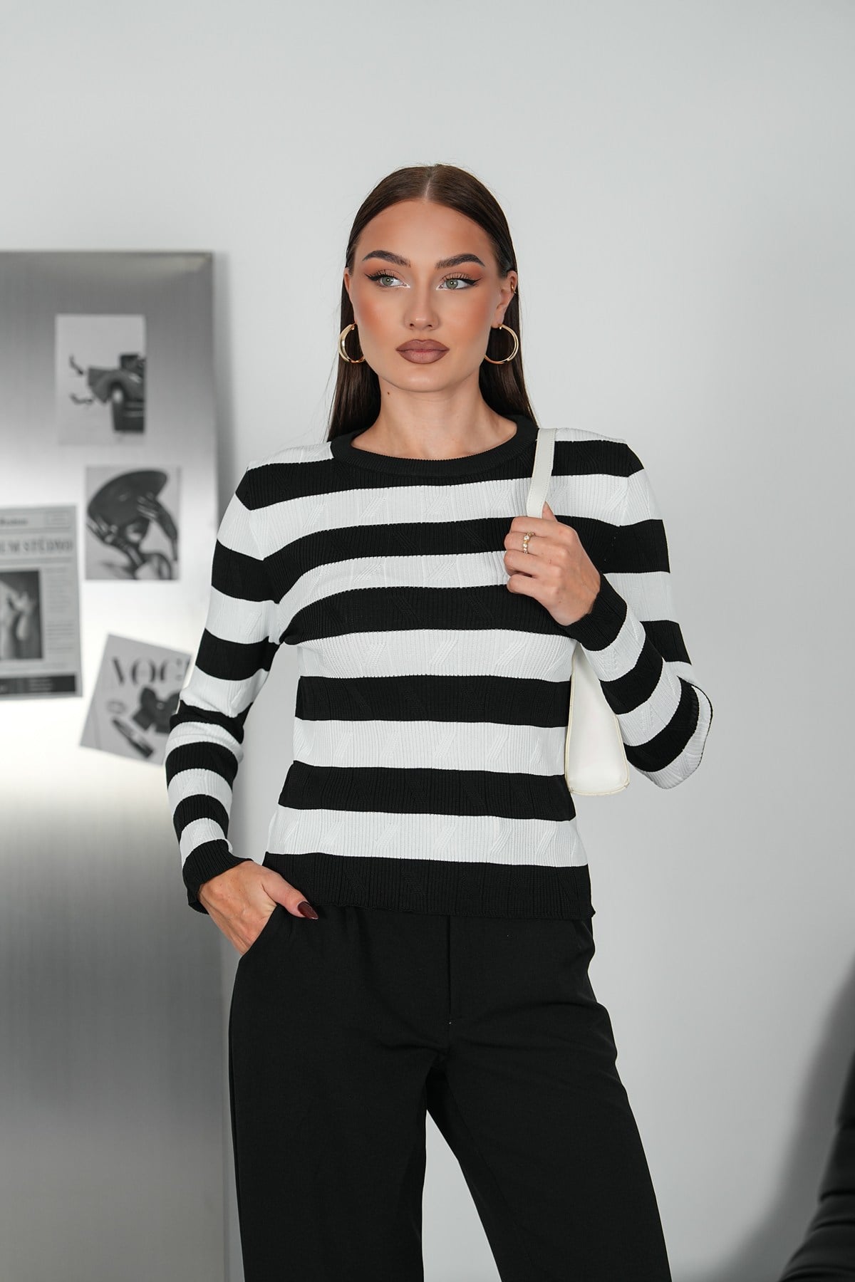 Desenli Body Triko-Siyah