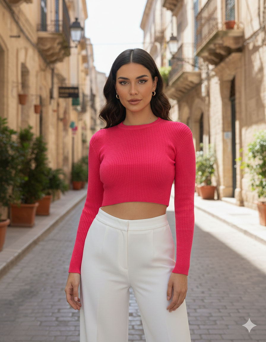 Fitilli Triko Crop - Pembe