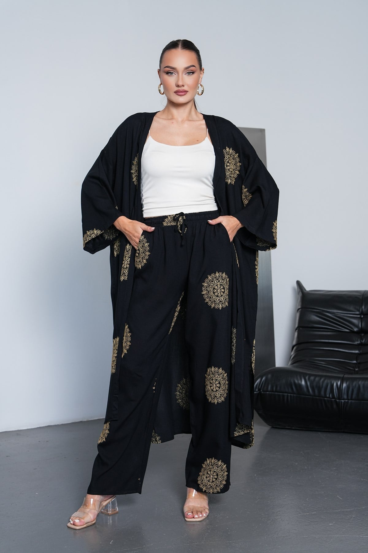 Gold Nakışlı İkili Kimono Takım