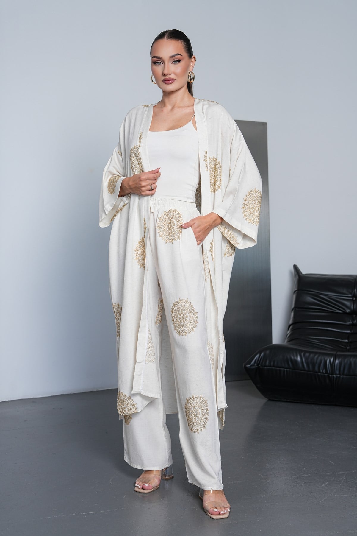 Gold Nakışlı İkili Kimono Takım