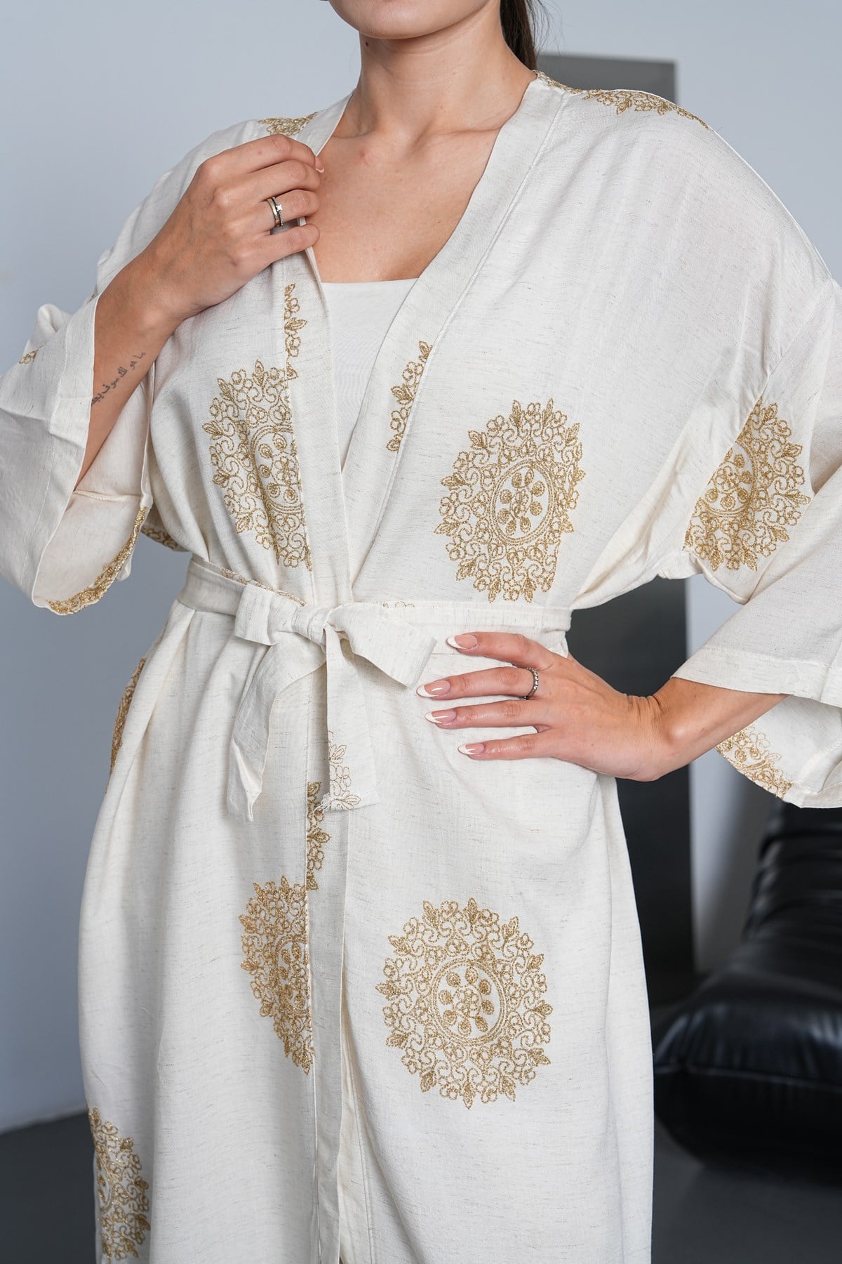 Gold Nakışlı İkili Kimono Takım