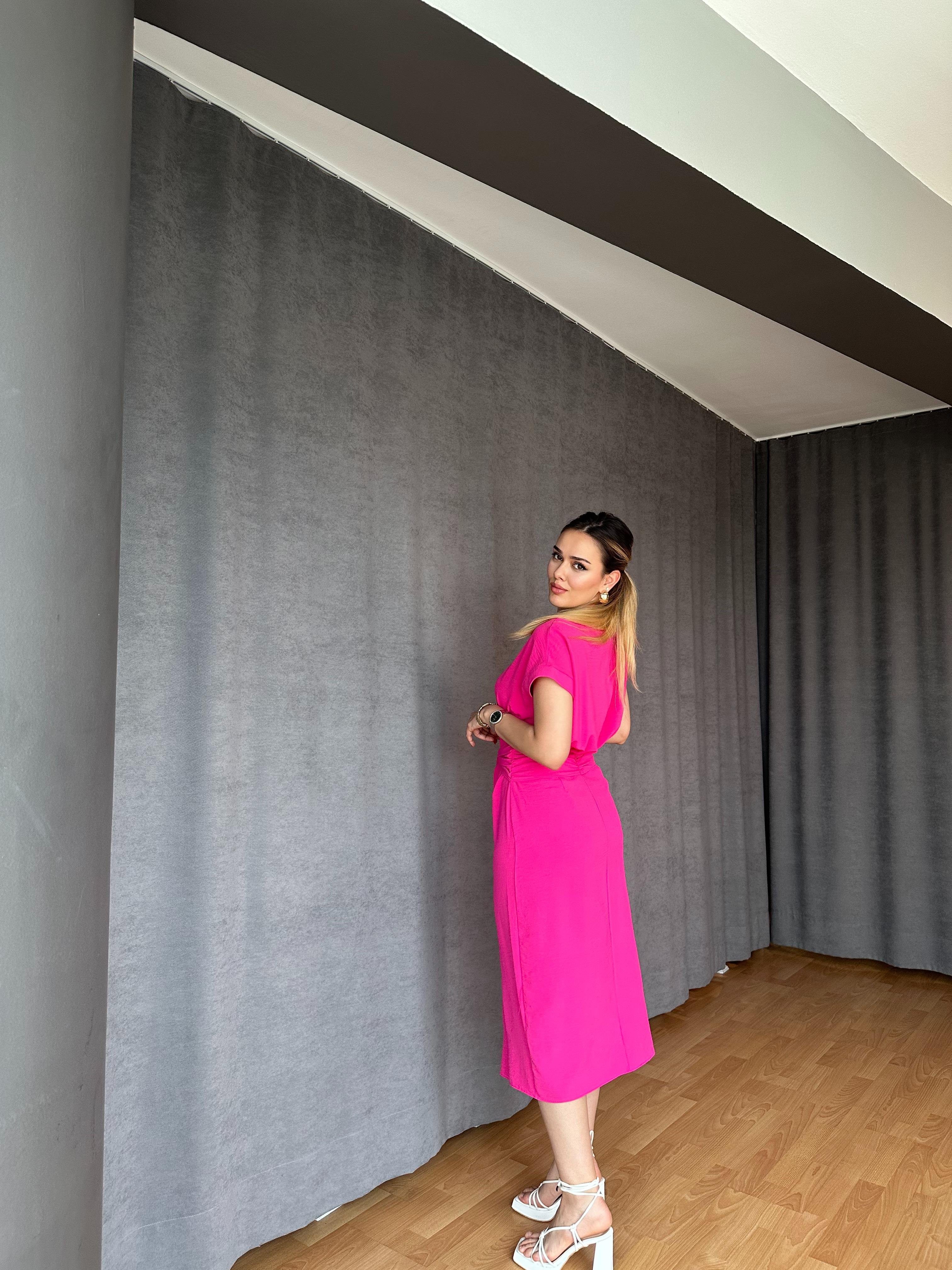 Gömlek Elbise - Fuşya Pembe 