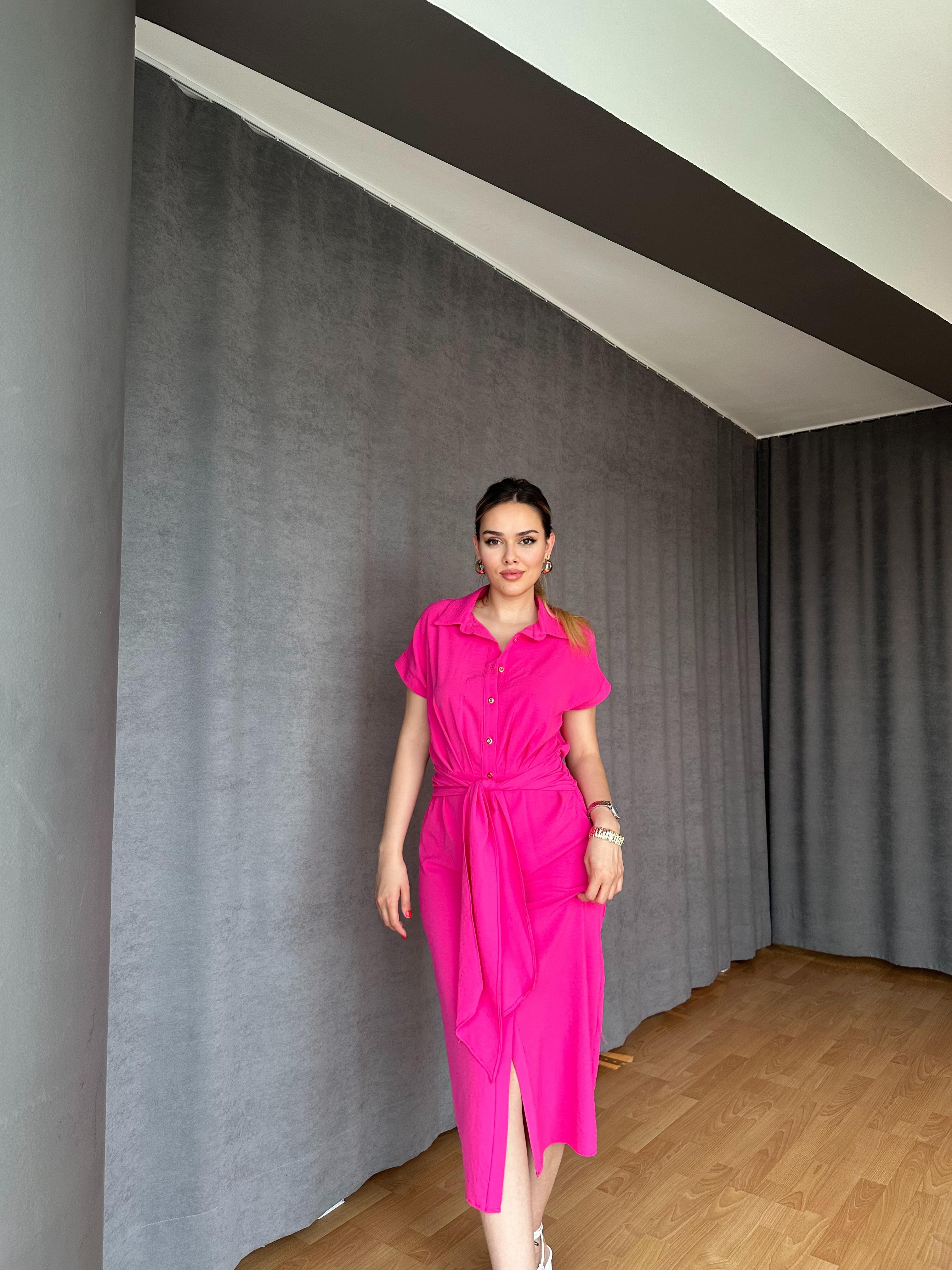 Gömlek Elbise - Fuşya Pembe 
