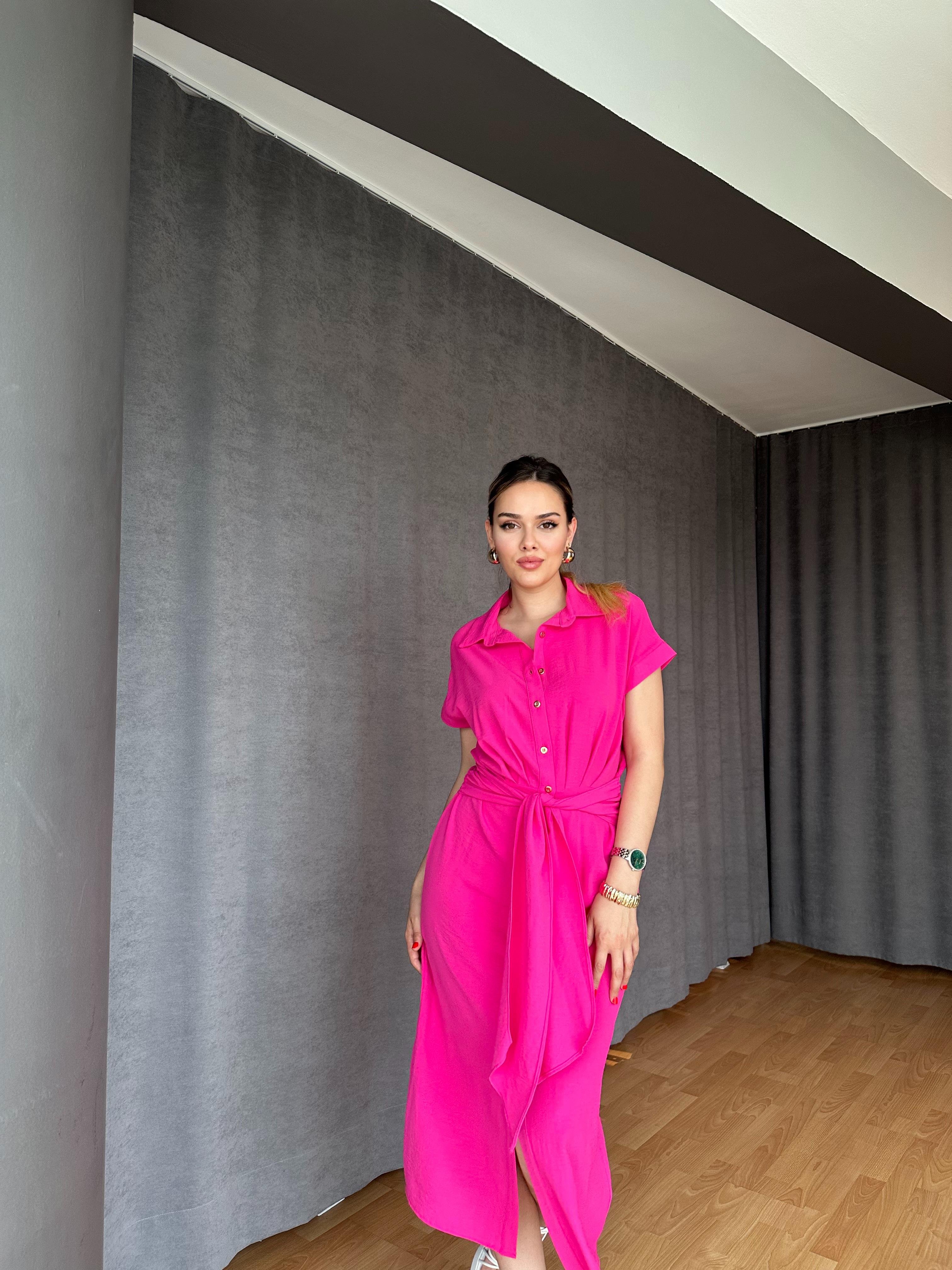 Gömlek Elbise - Fuşya Pembe 