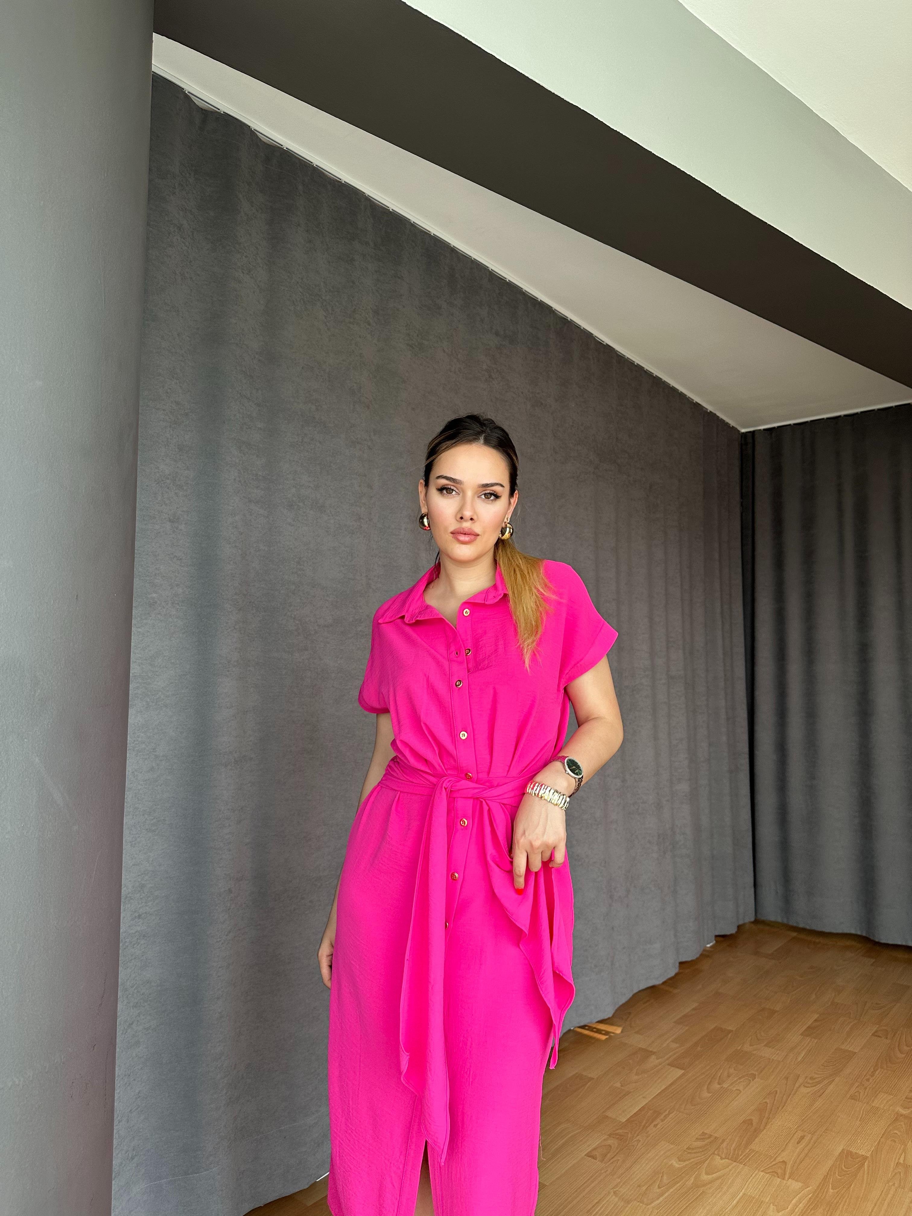 Gömlek Elbise - Fuşya Pembe 