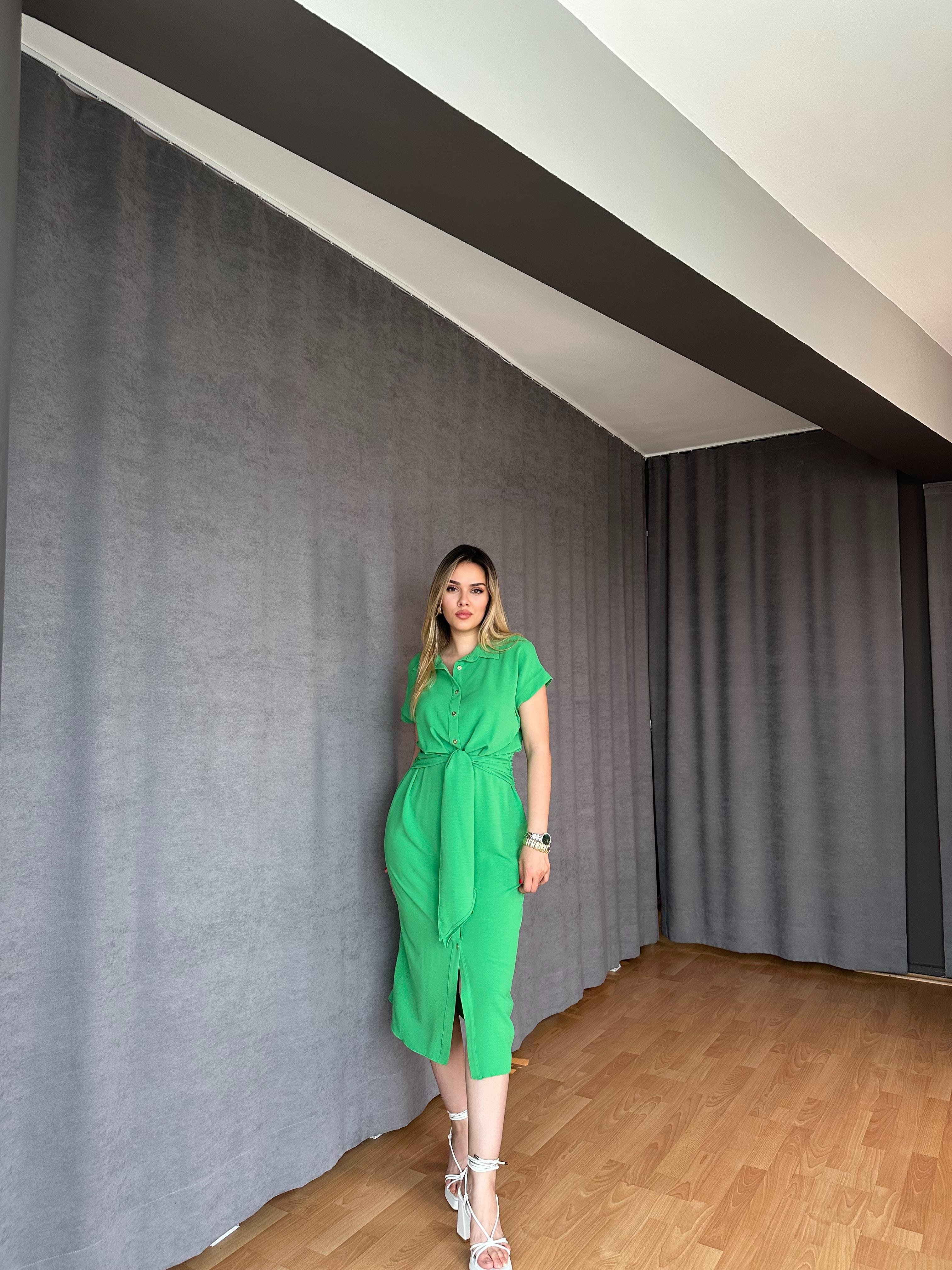 Gömlek Elbise - Yeşil 