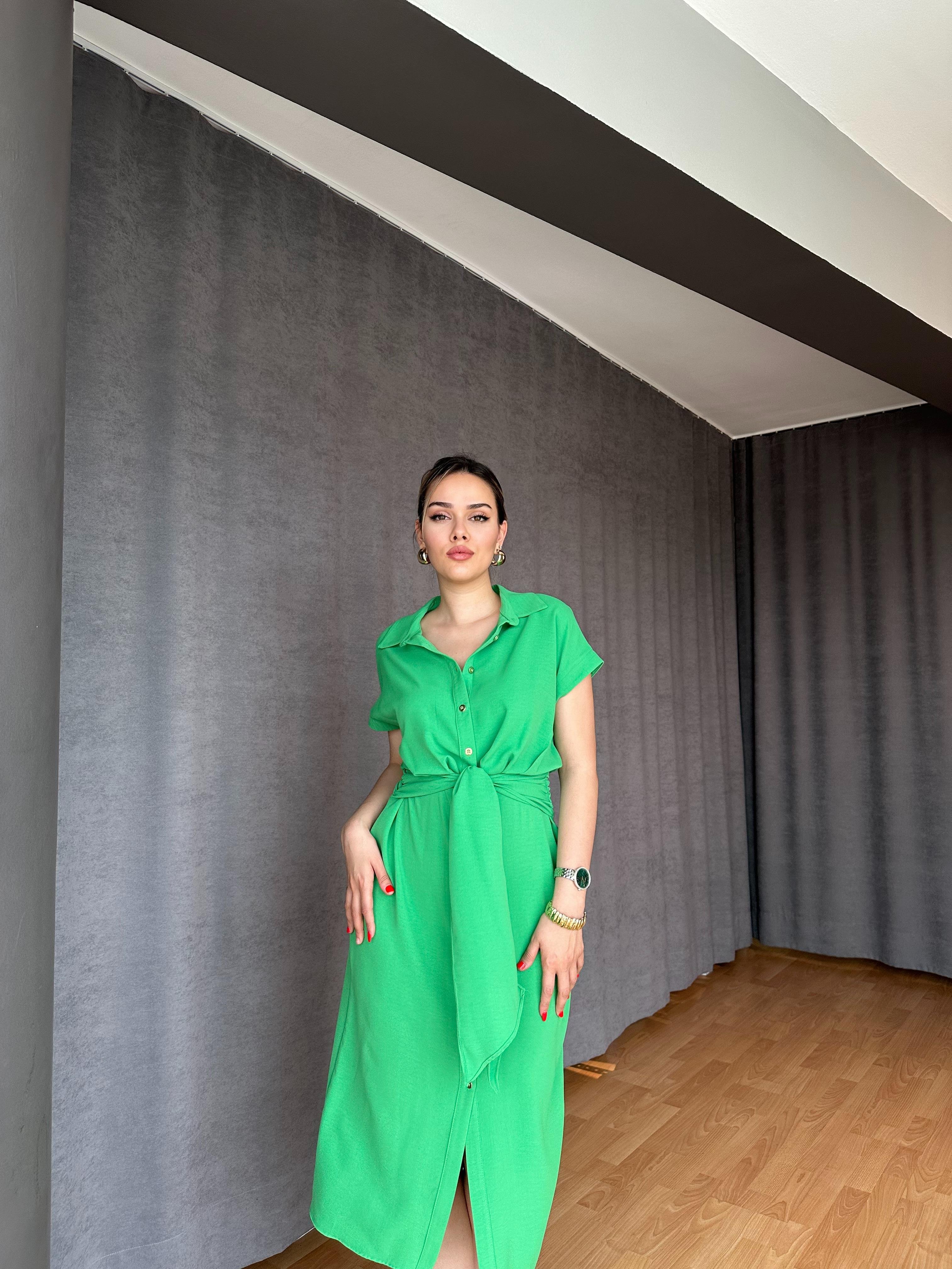 Gömlek Elbise - Yeşil 