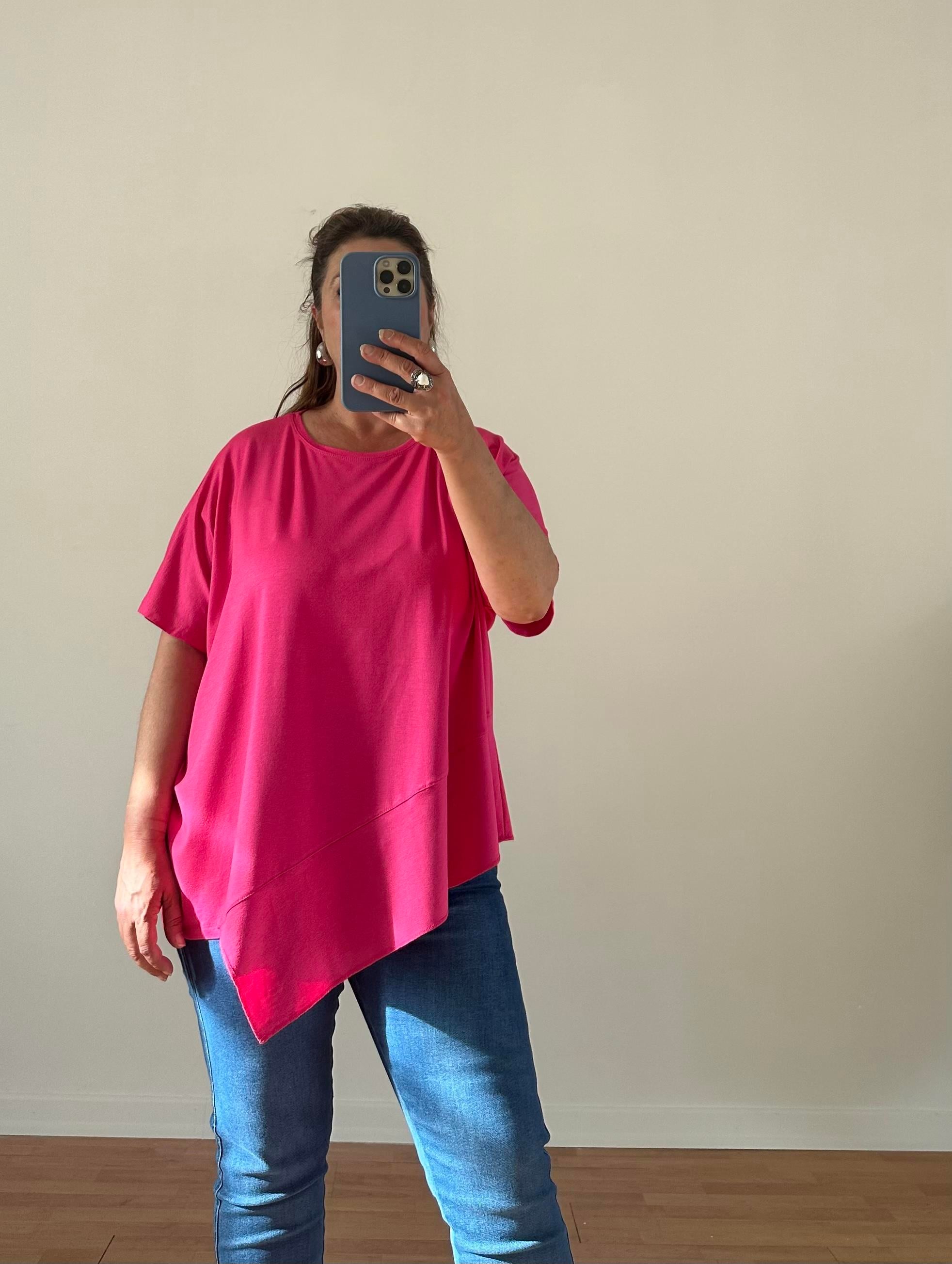 İtalyan Asimetrik Tunik-Fuşya Pembe