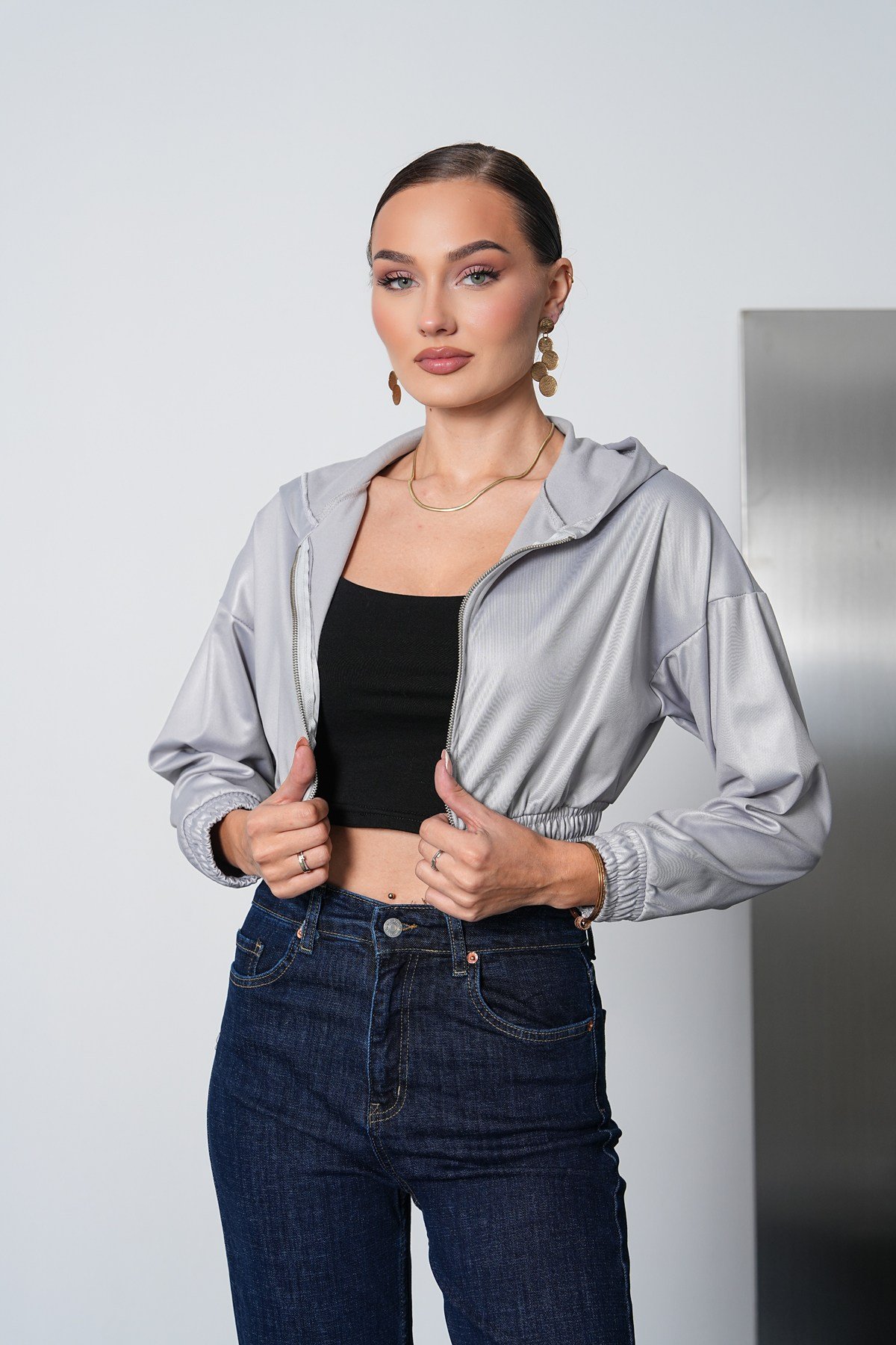 Kapüşonlu Crop Ceket