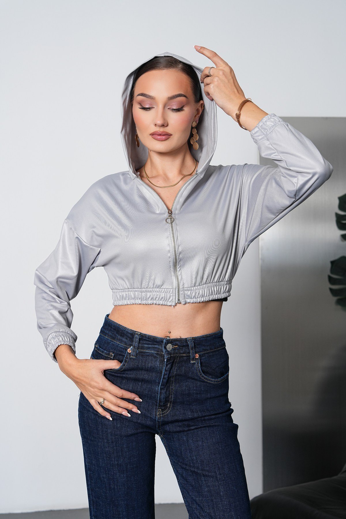 Kapüşonlu Crop Ceket