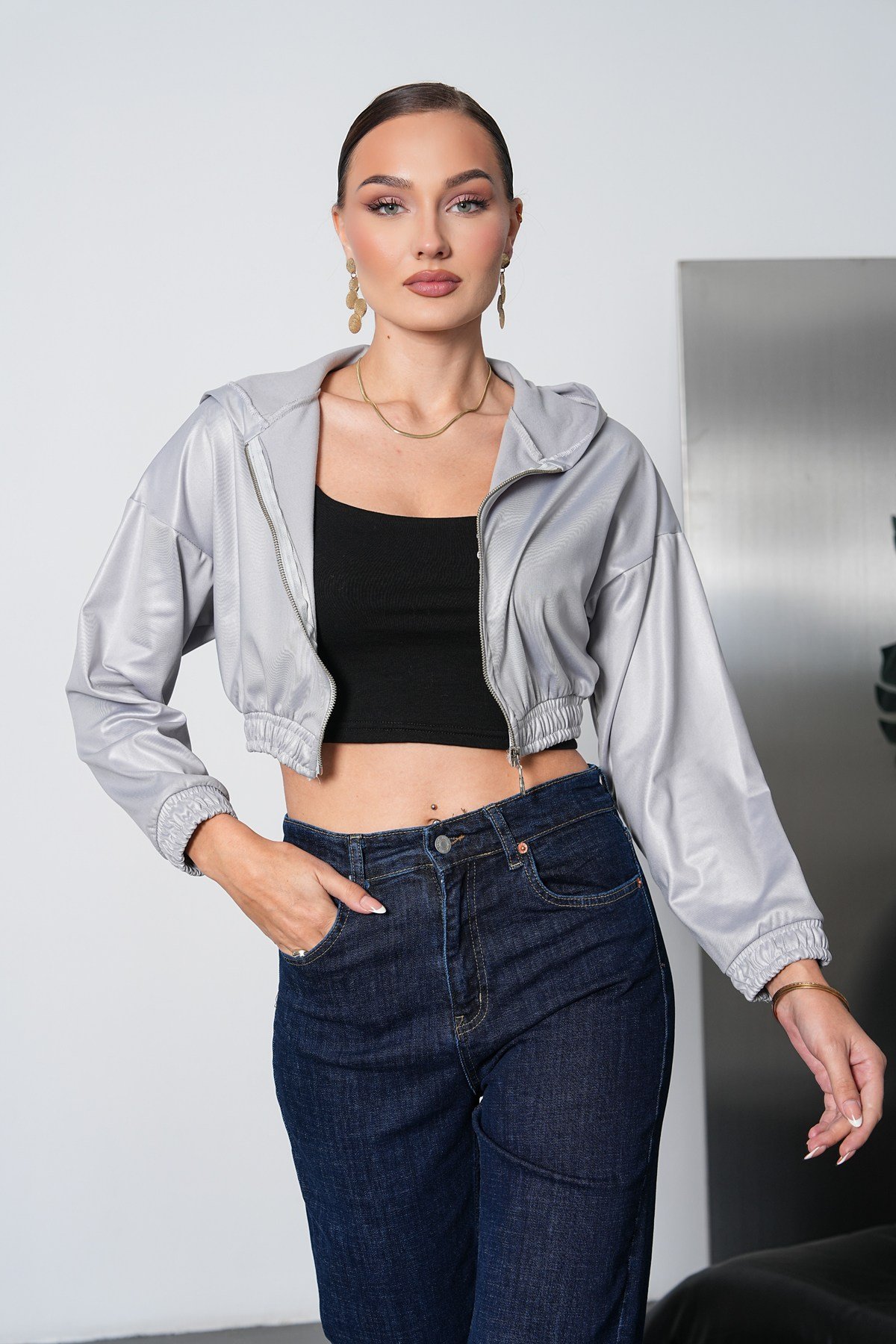 Kapüşonlu Crop Ceket