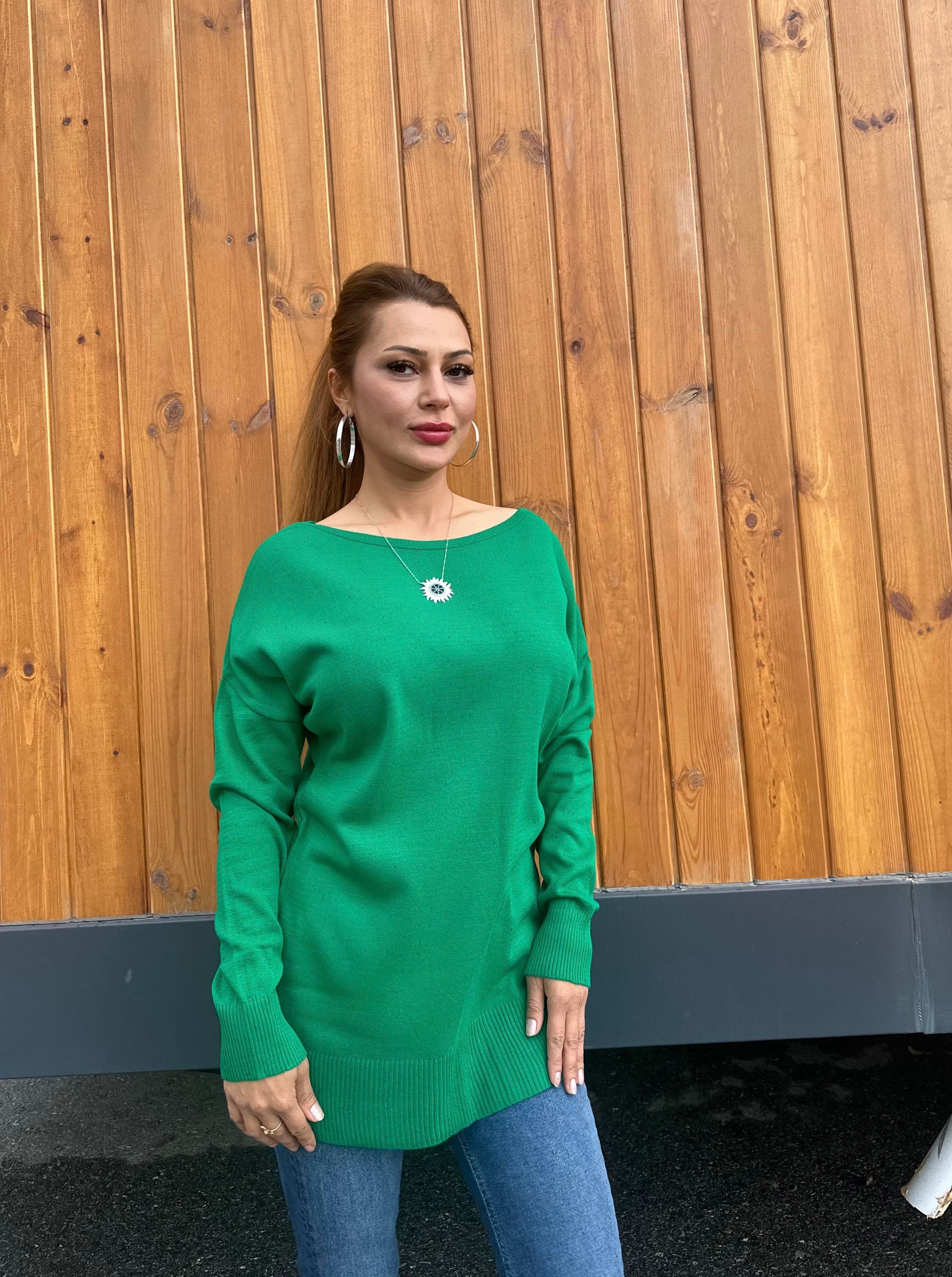 Kayık Yaka Triko Yeşil