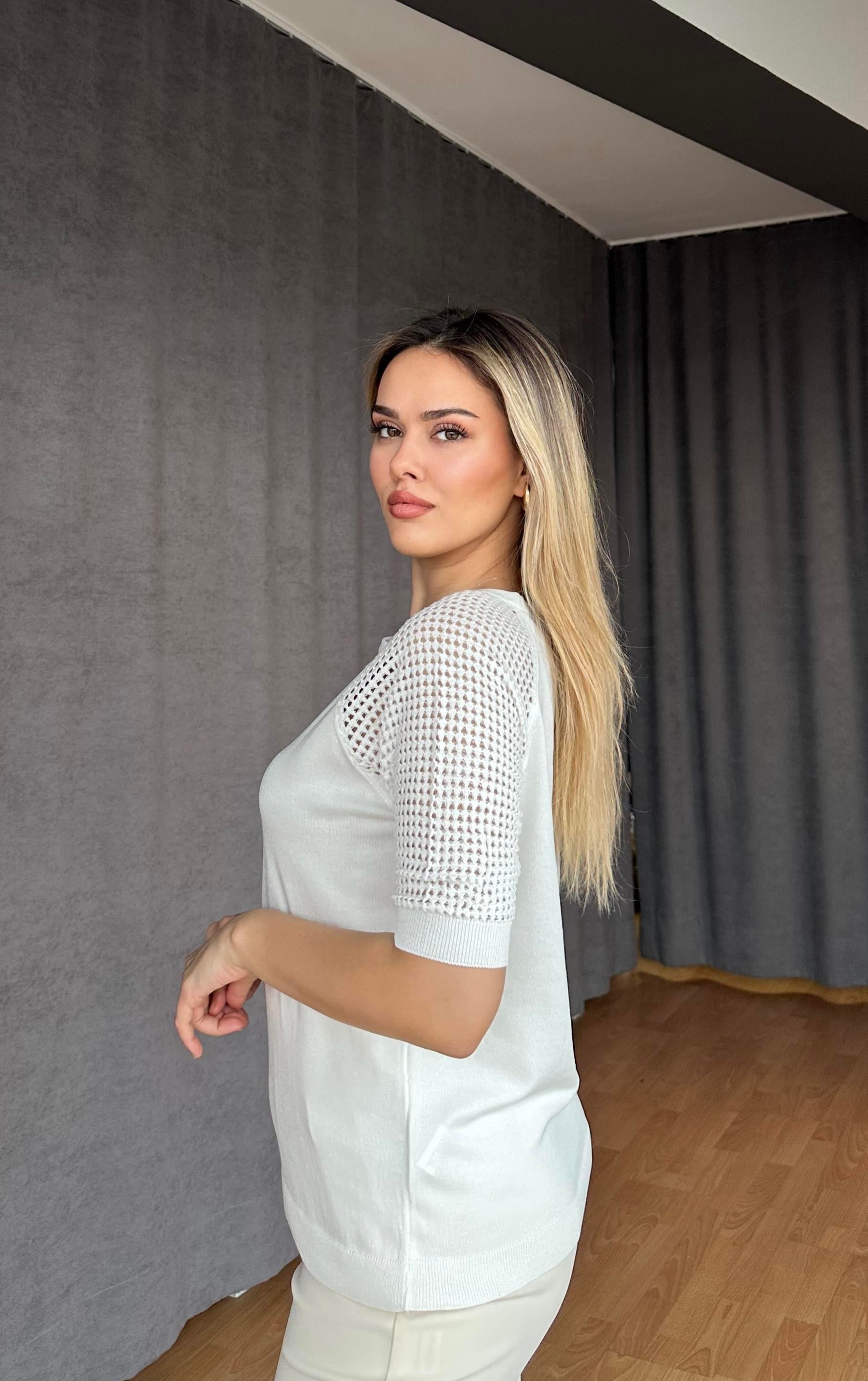 Kolları Ajurlu Basic Merserize - Beyaz 