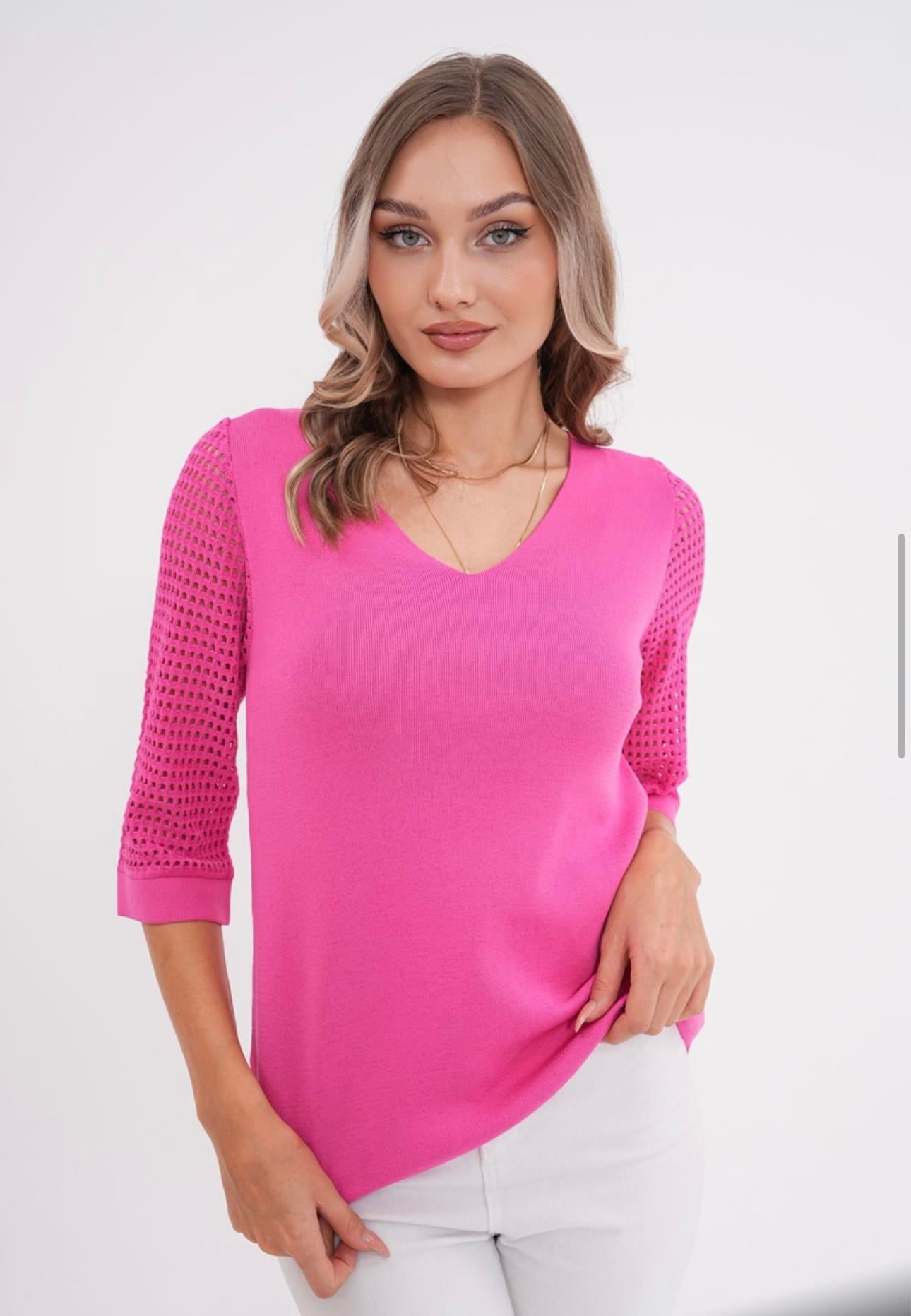 Kolları Ajurlu Truvakar Kollu İthal Triko Pembe
